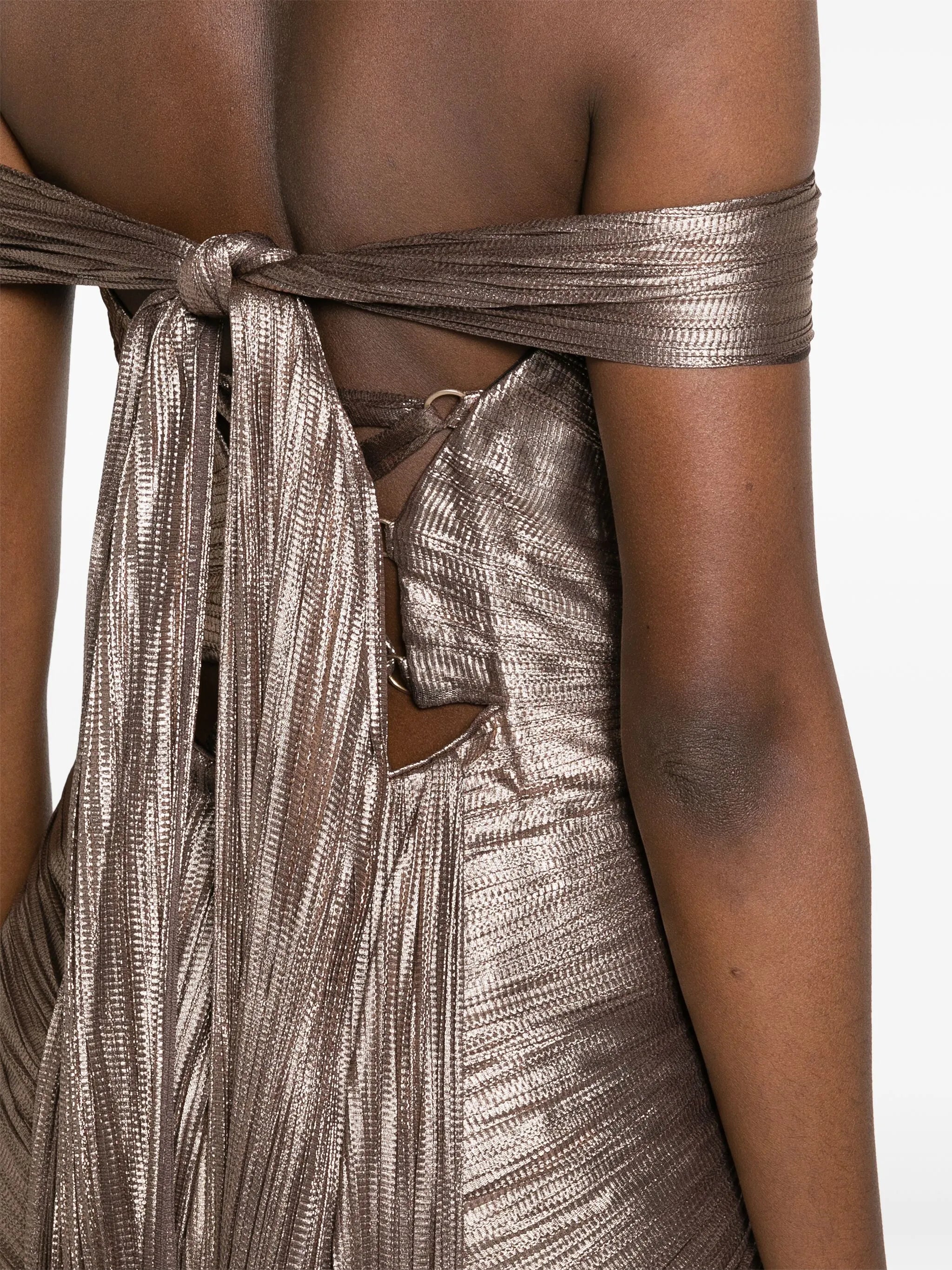 Tia off-shoulder plissé gown