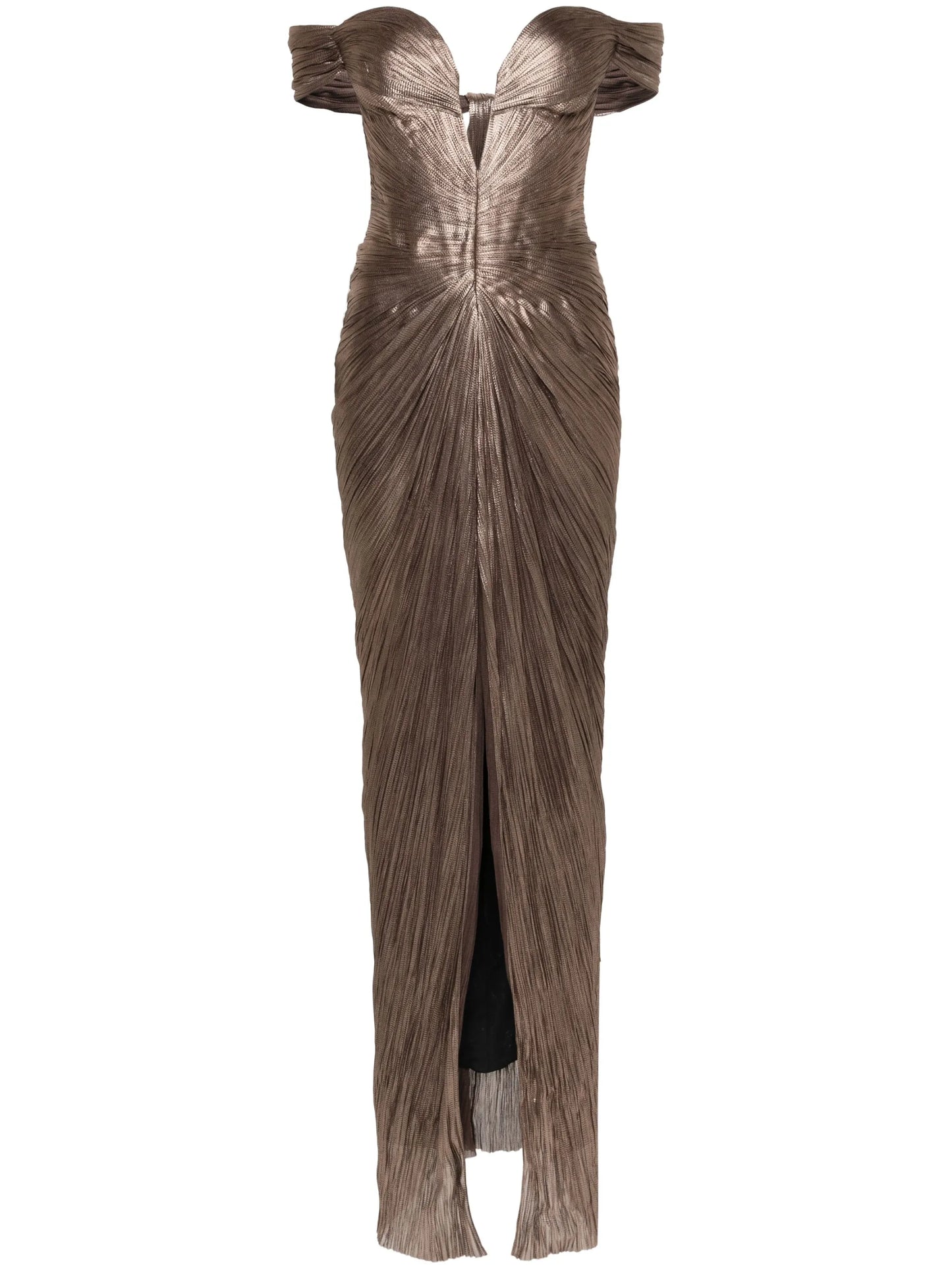 Tia off-shoulder plissé gown