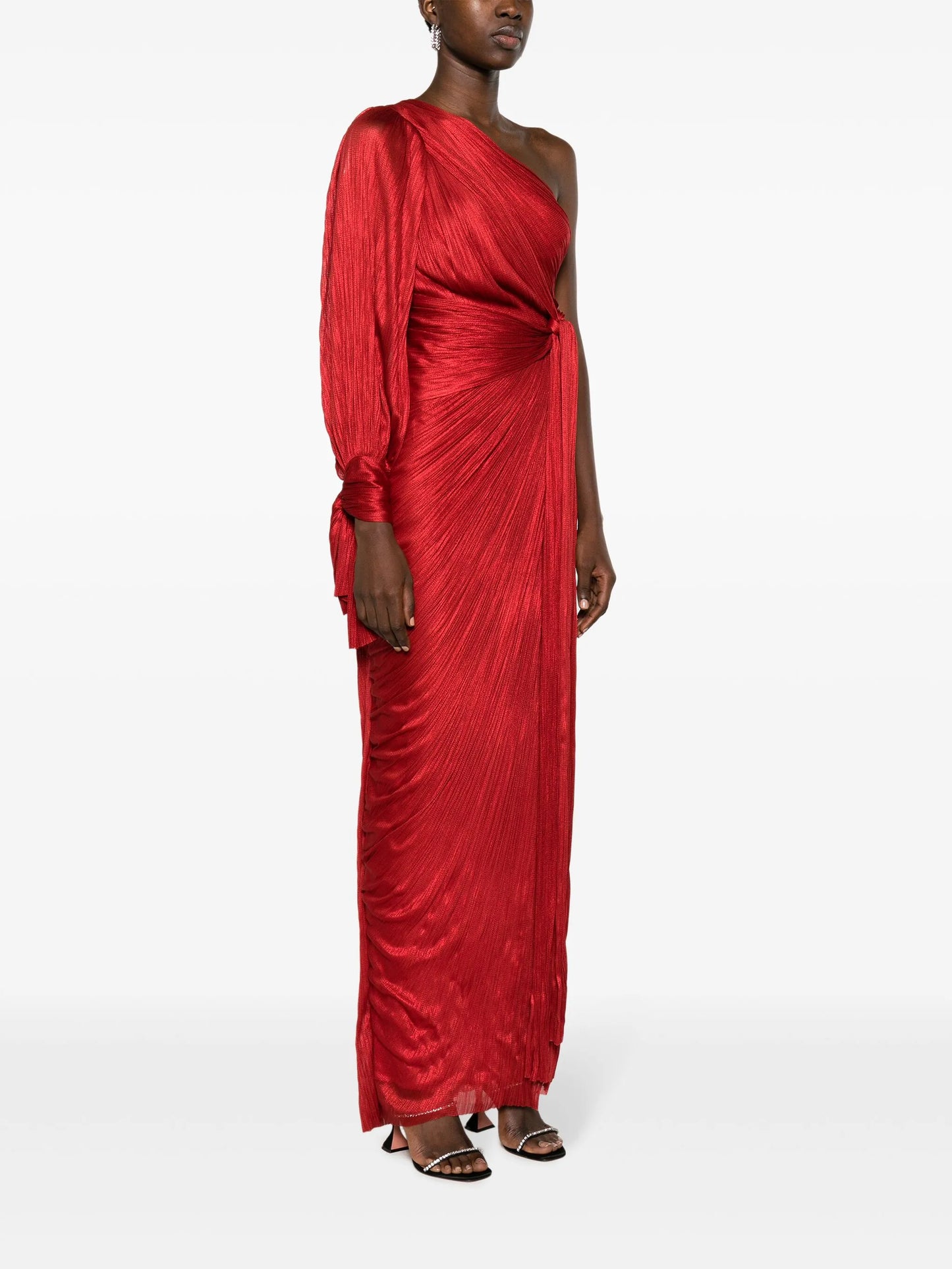 Palmer asymmetric plissé-tulle gown