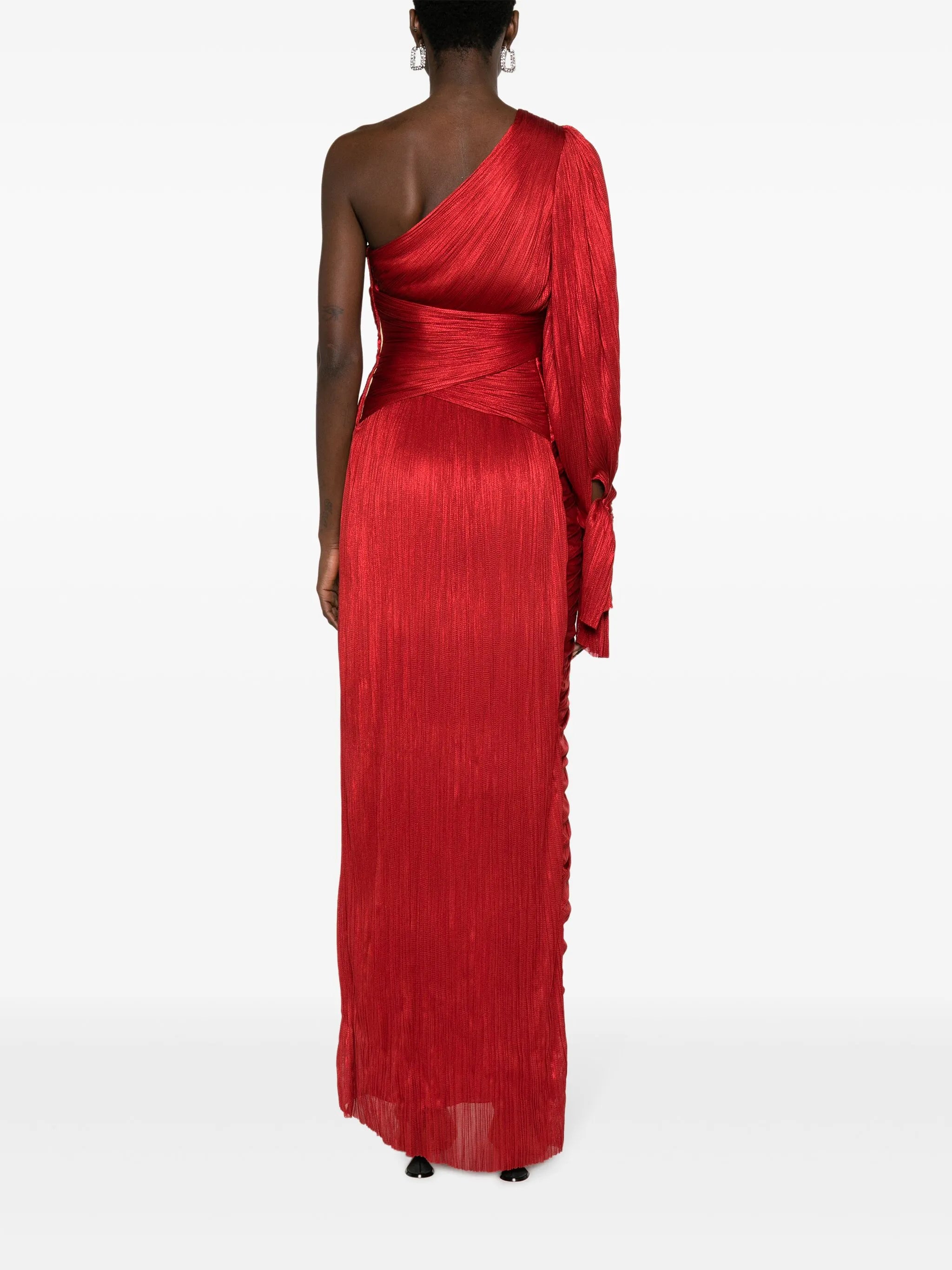 Palmer asymmetric plissé-tulle gown