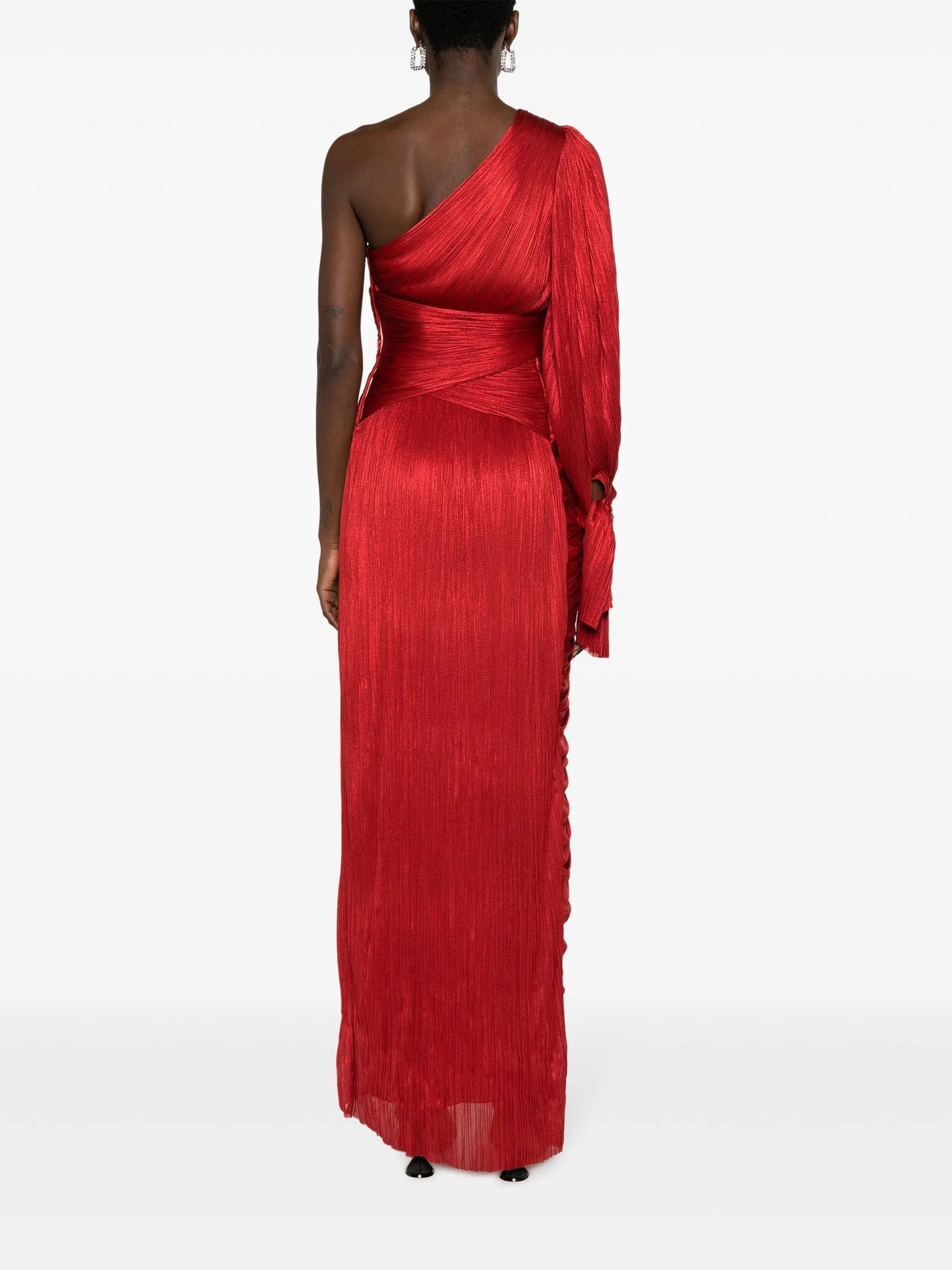Palmer asymmetric plissé-tulle gown