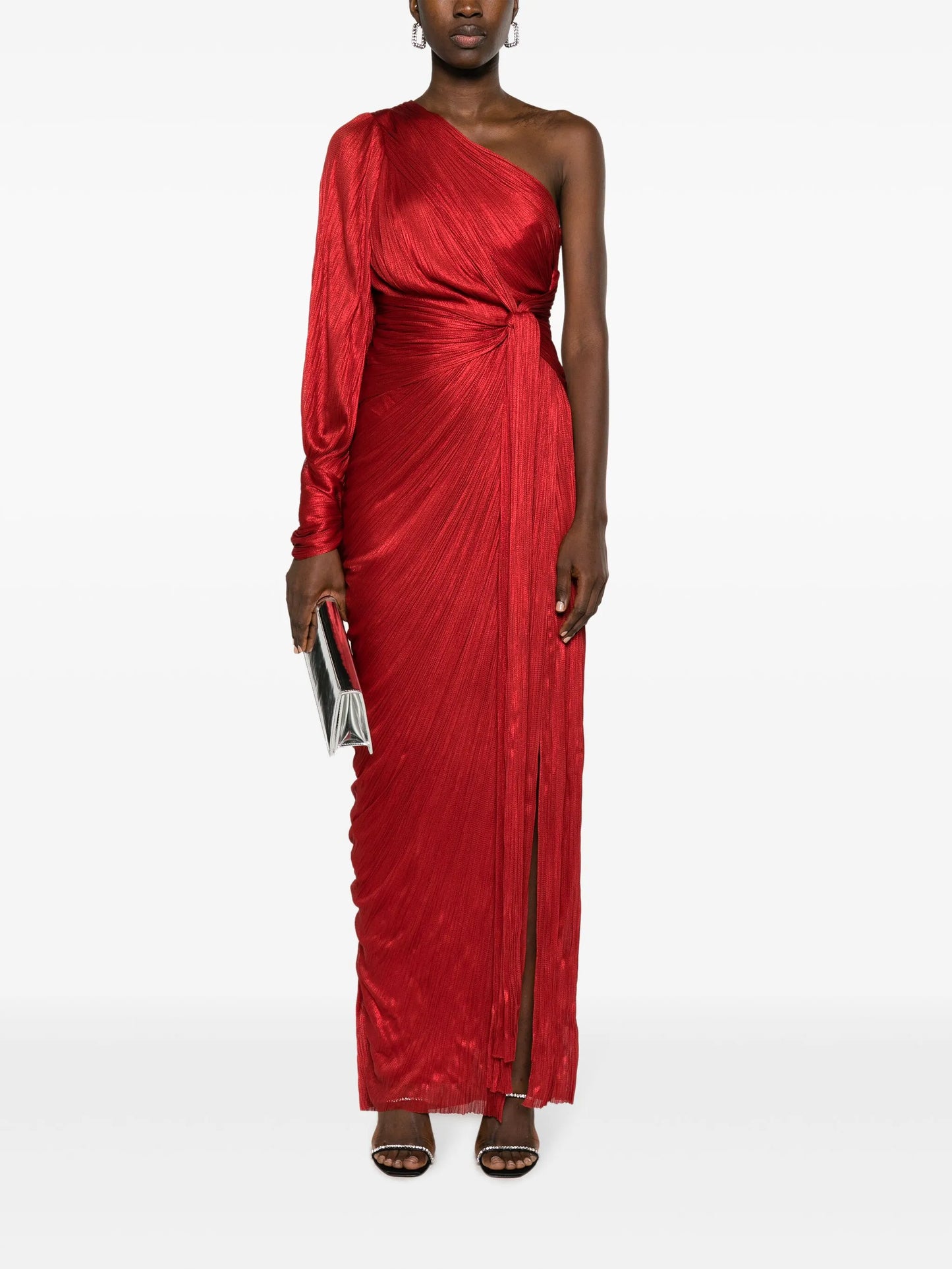 Palmer asymmetric plissé-tulle gown