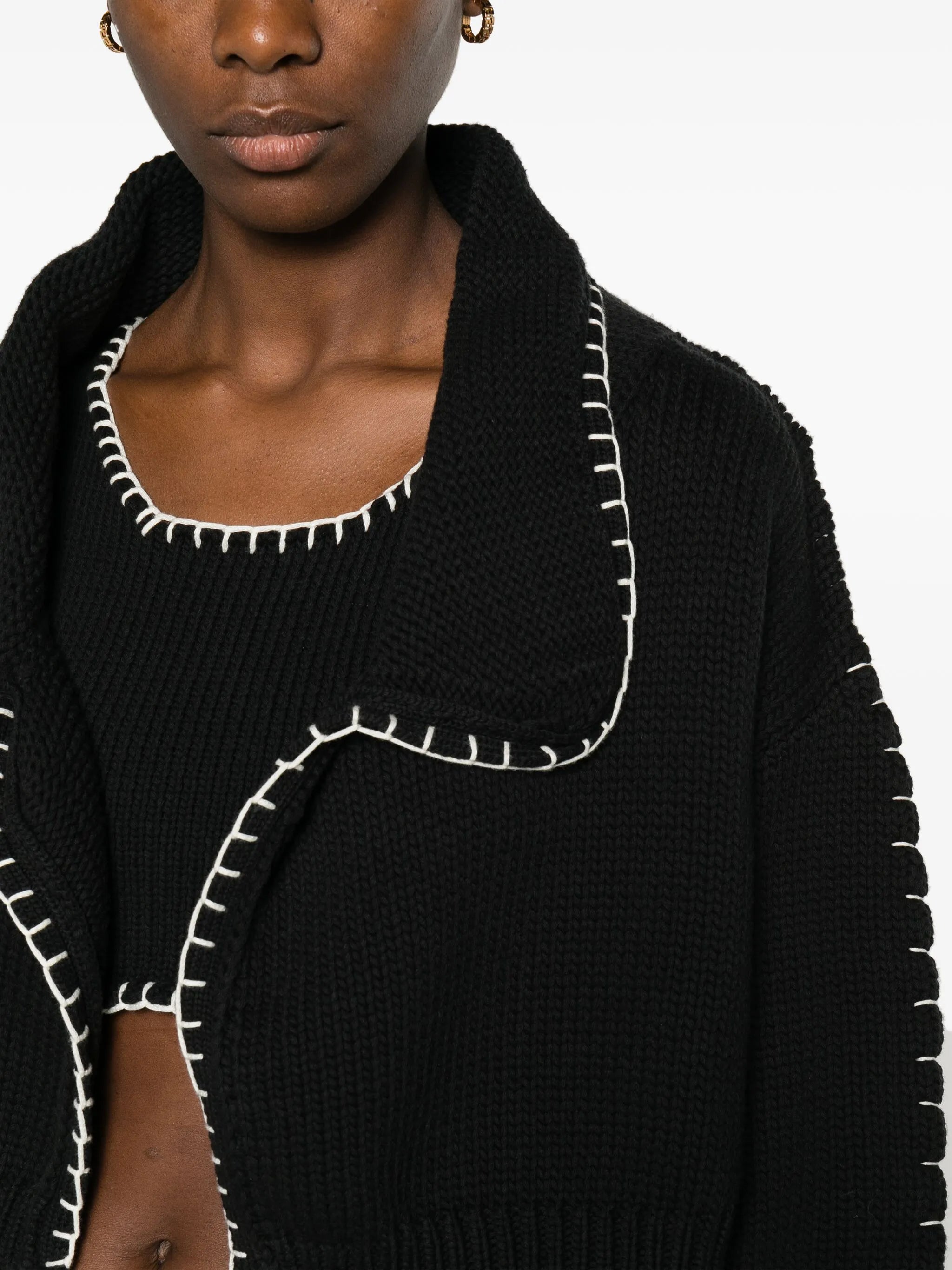 chunky-ribbed stitch-trim cardigan