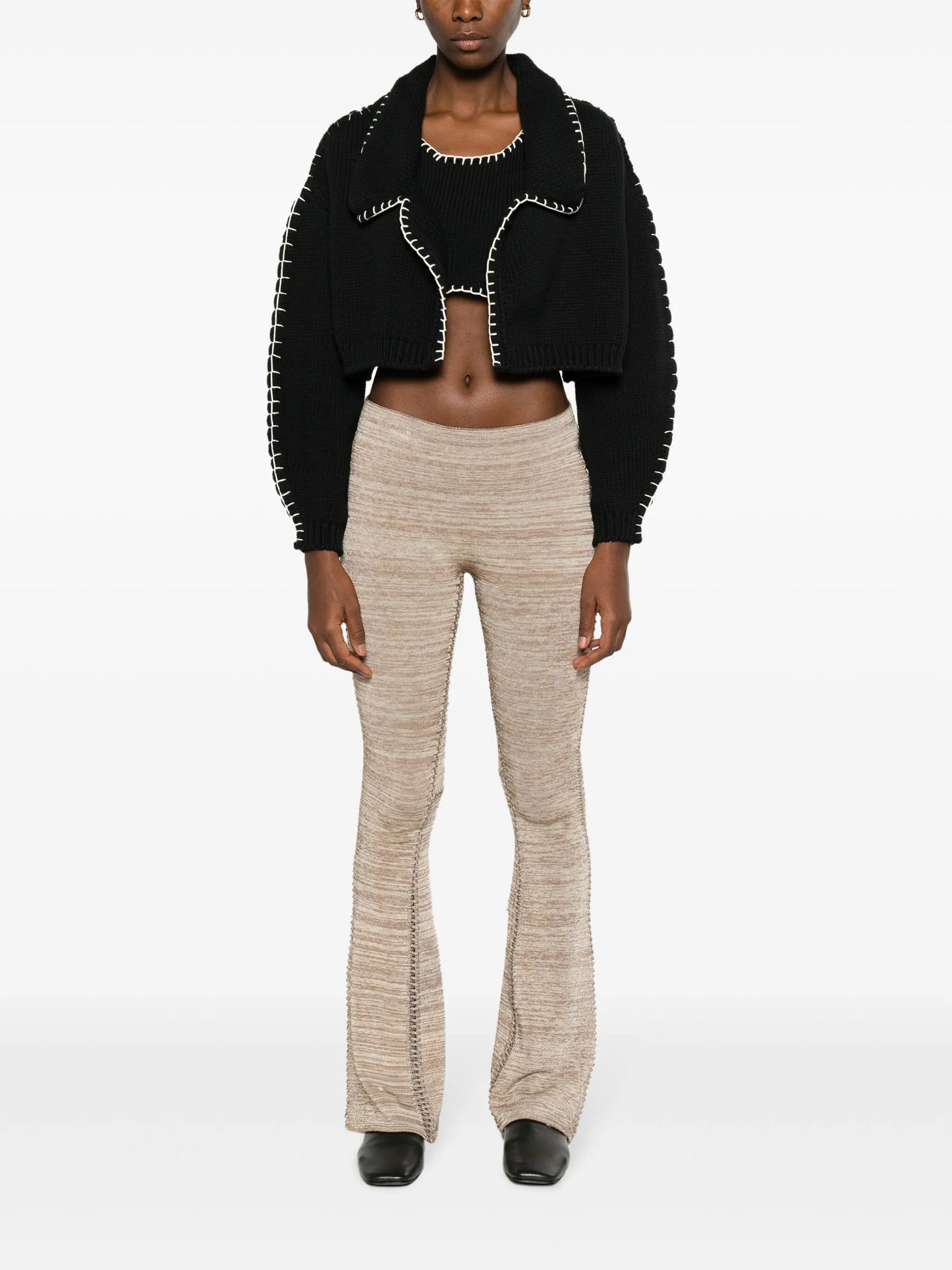 chunky-ribbed stitch-trim cardigan