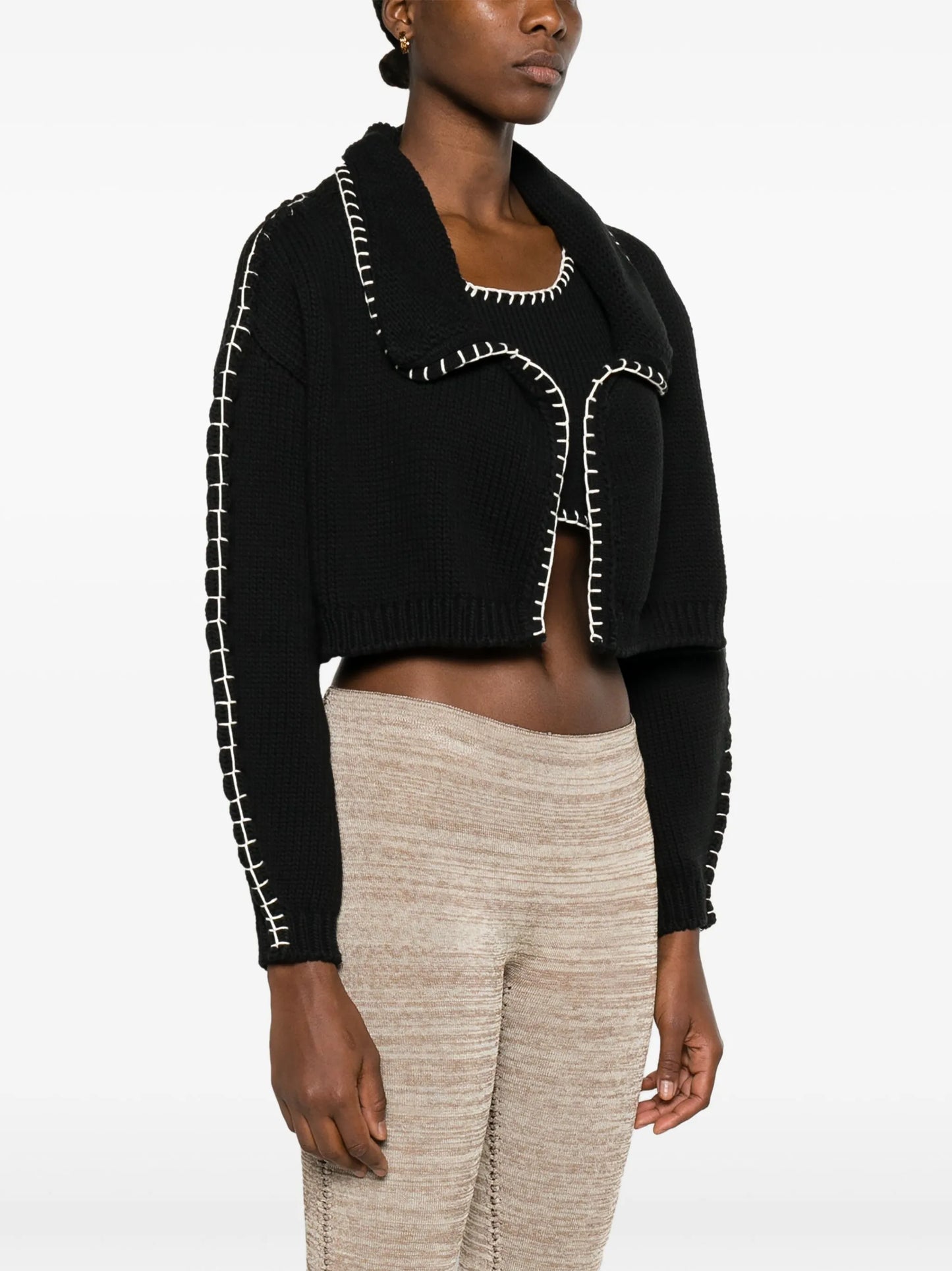 chunky-ribbed stitch-trim cardigan