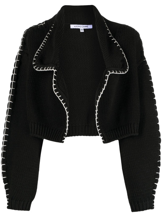chunky-ribbed stitch-trim cardigan