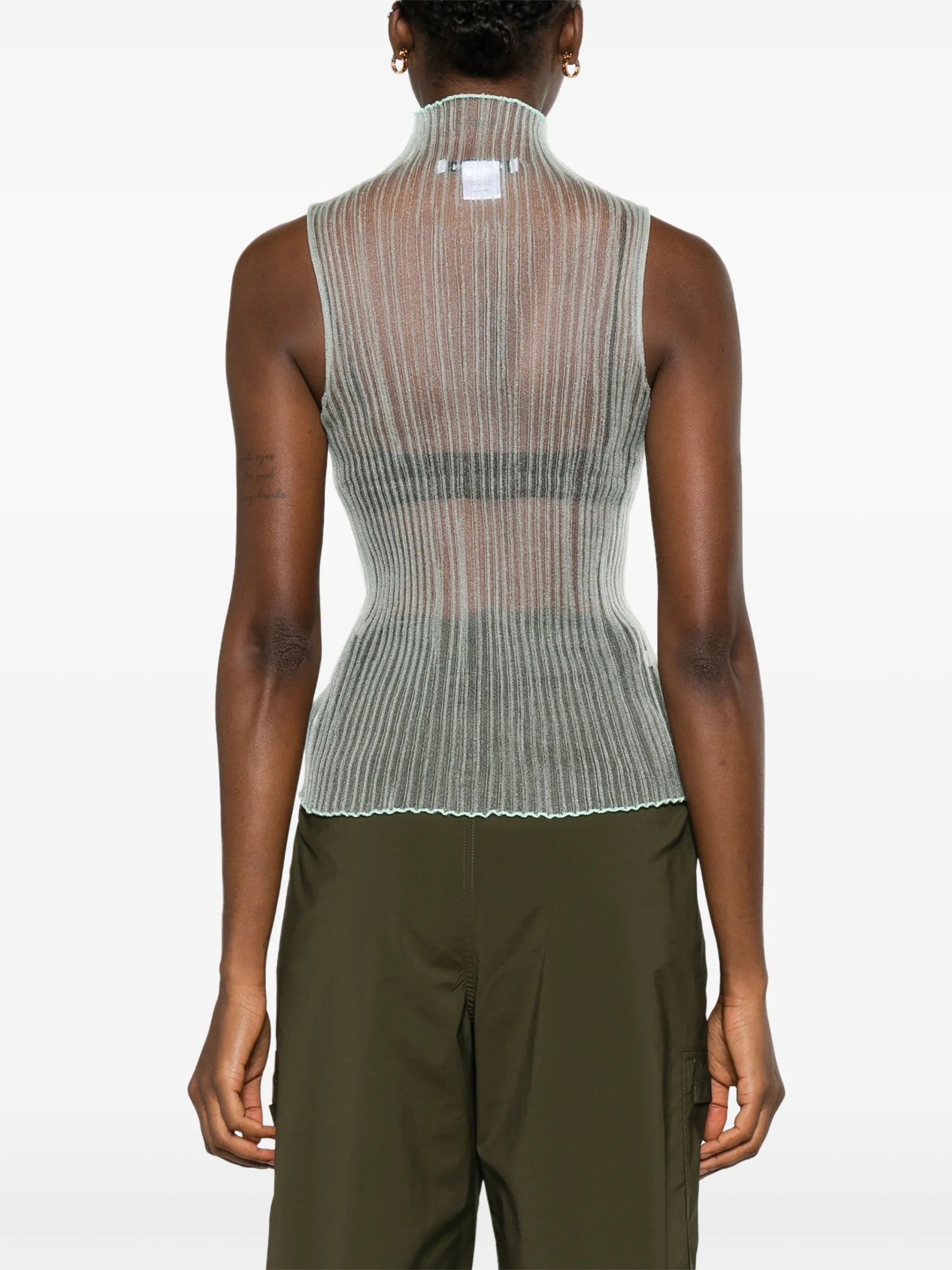high-neck ribbed tank top