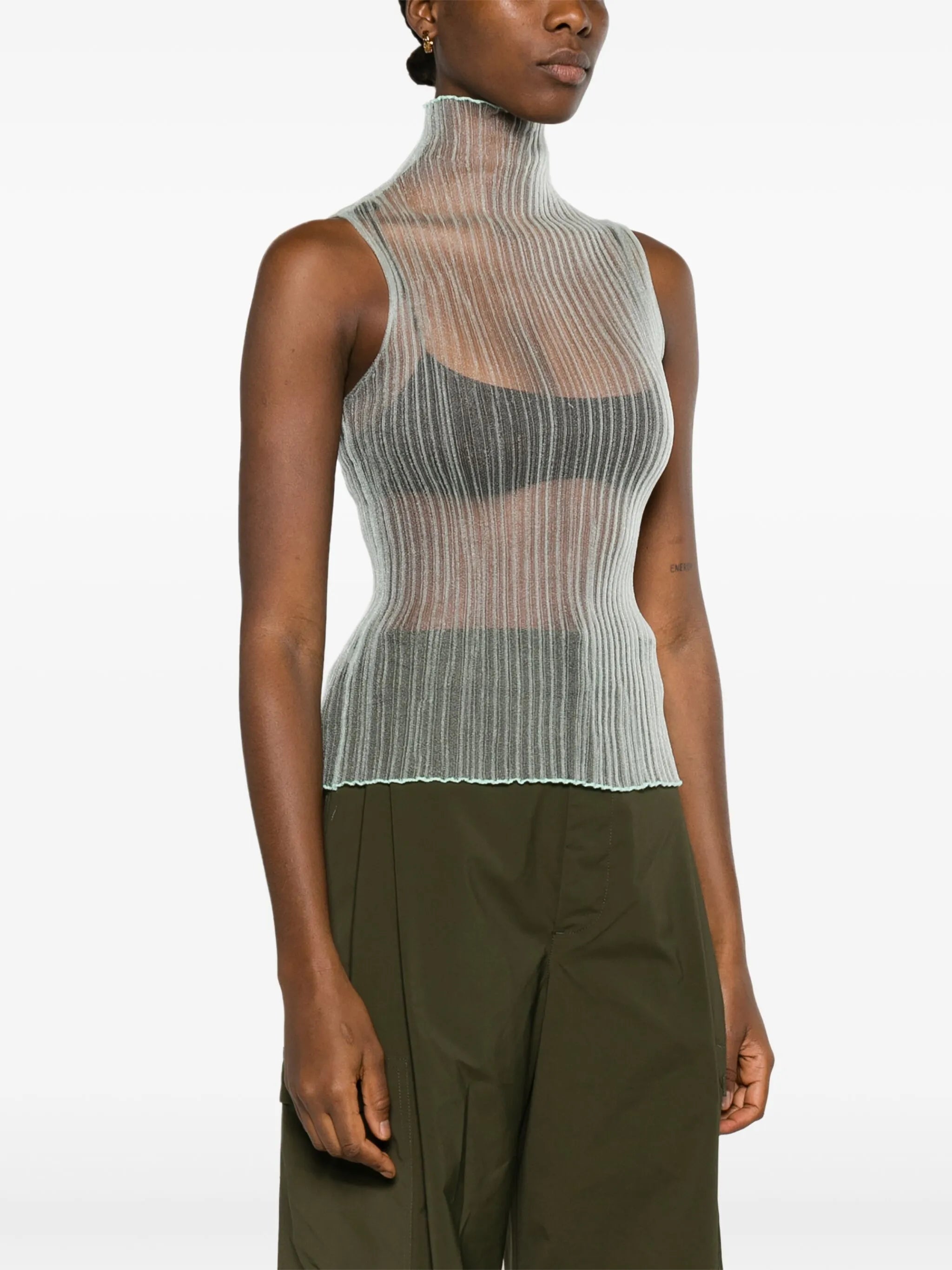 high-neck ribbed tank top