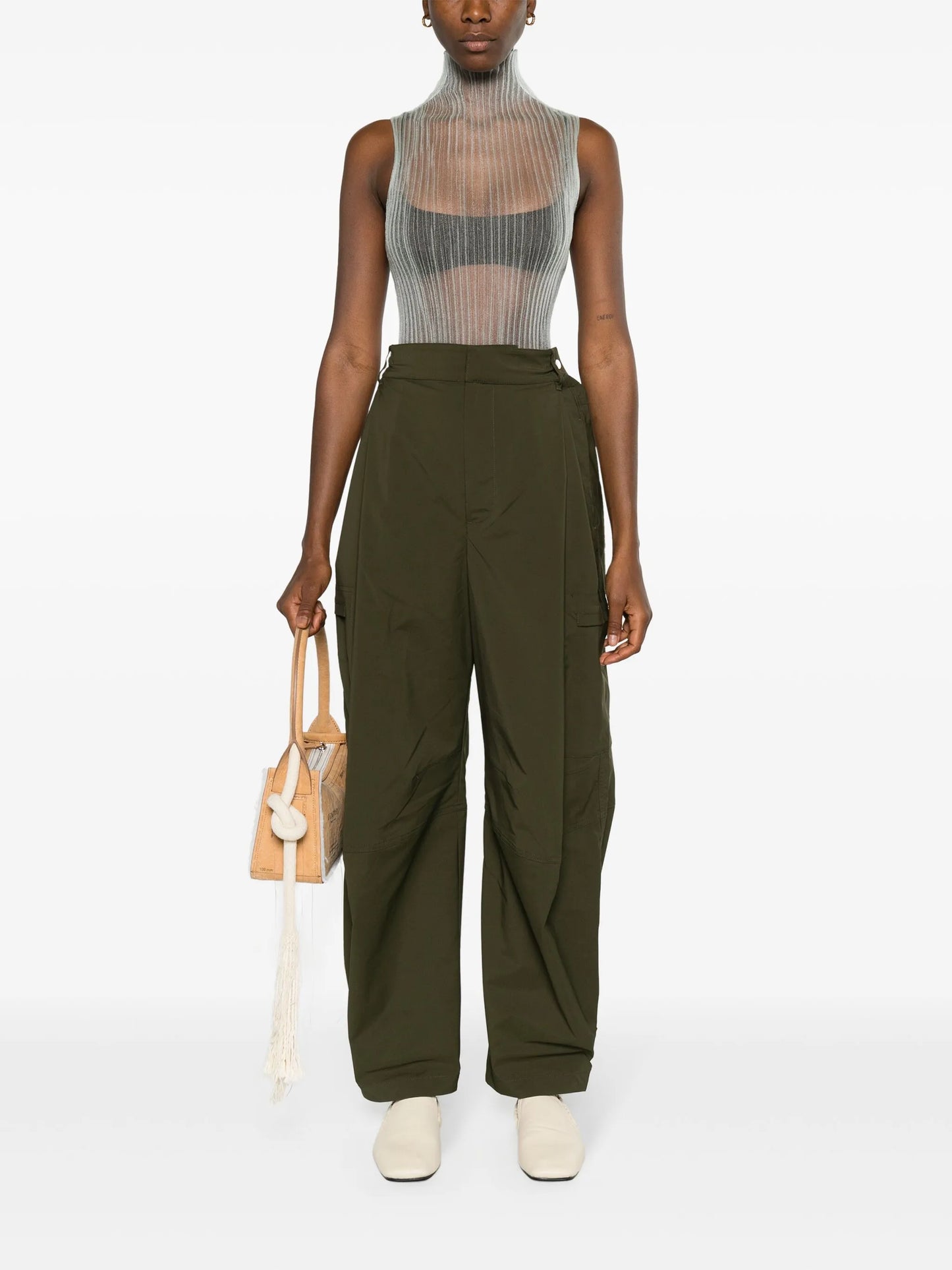 high-neck ribbed tank top