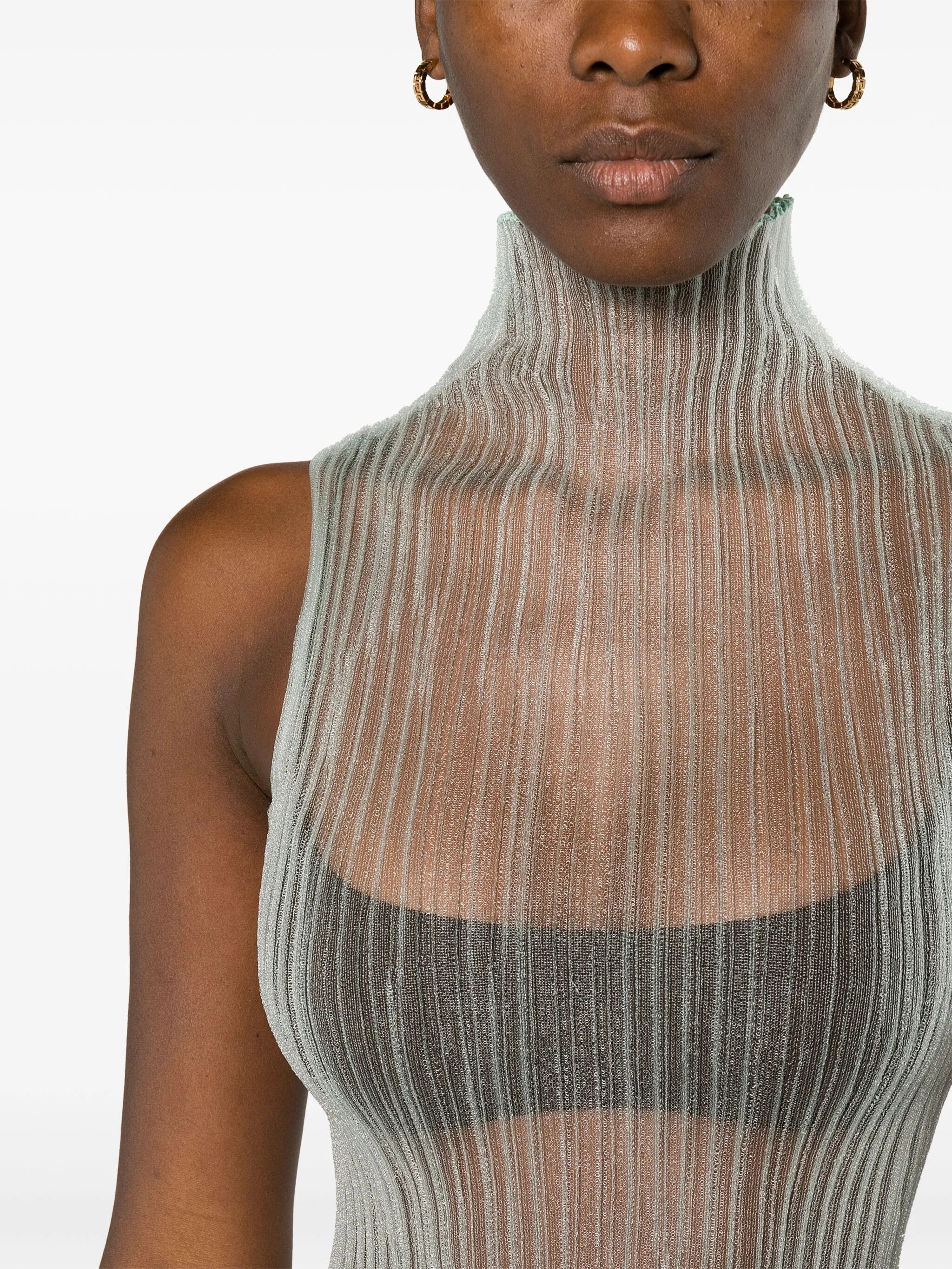 high-neck ribbed tank top