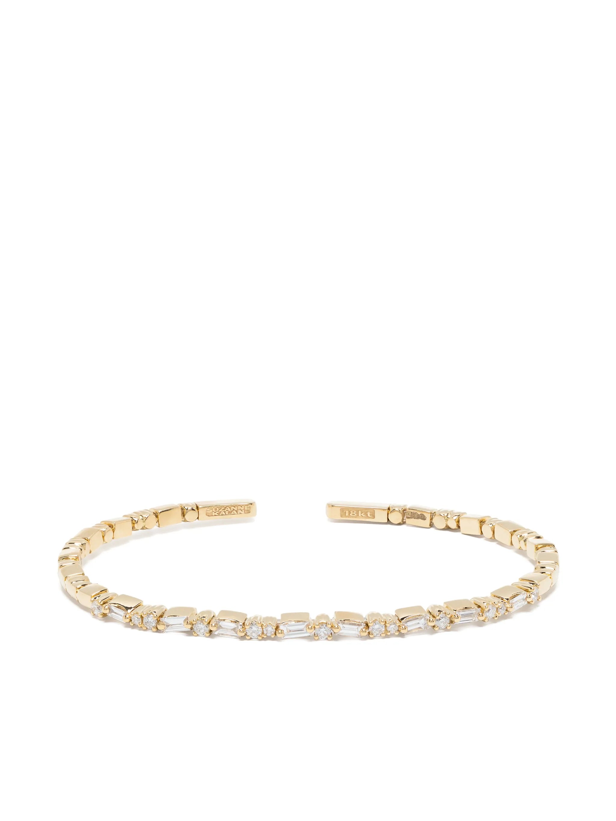 18kt yellow gold Thin Mix diamond open-cuff bracelet