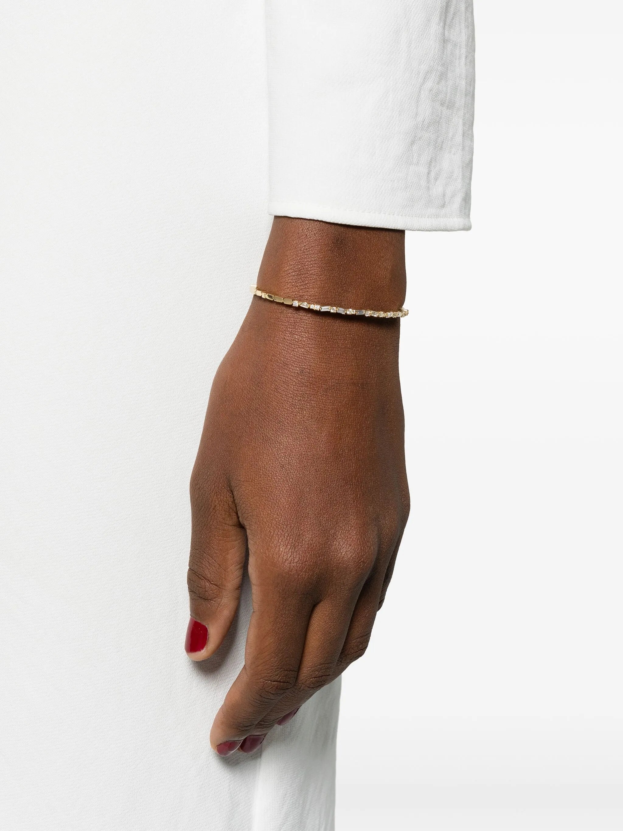 18kt yellow gold Thin Mix diamond open-cuff bracelet