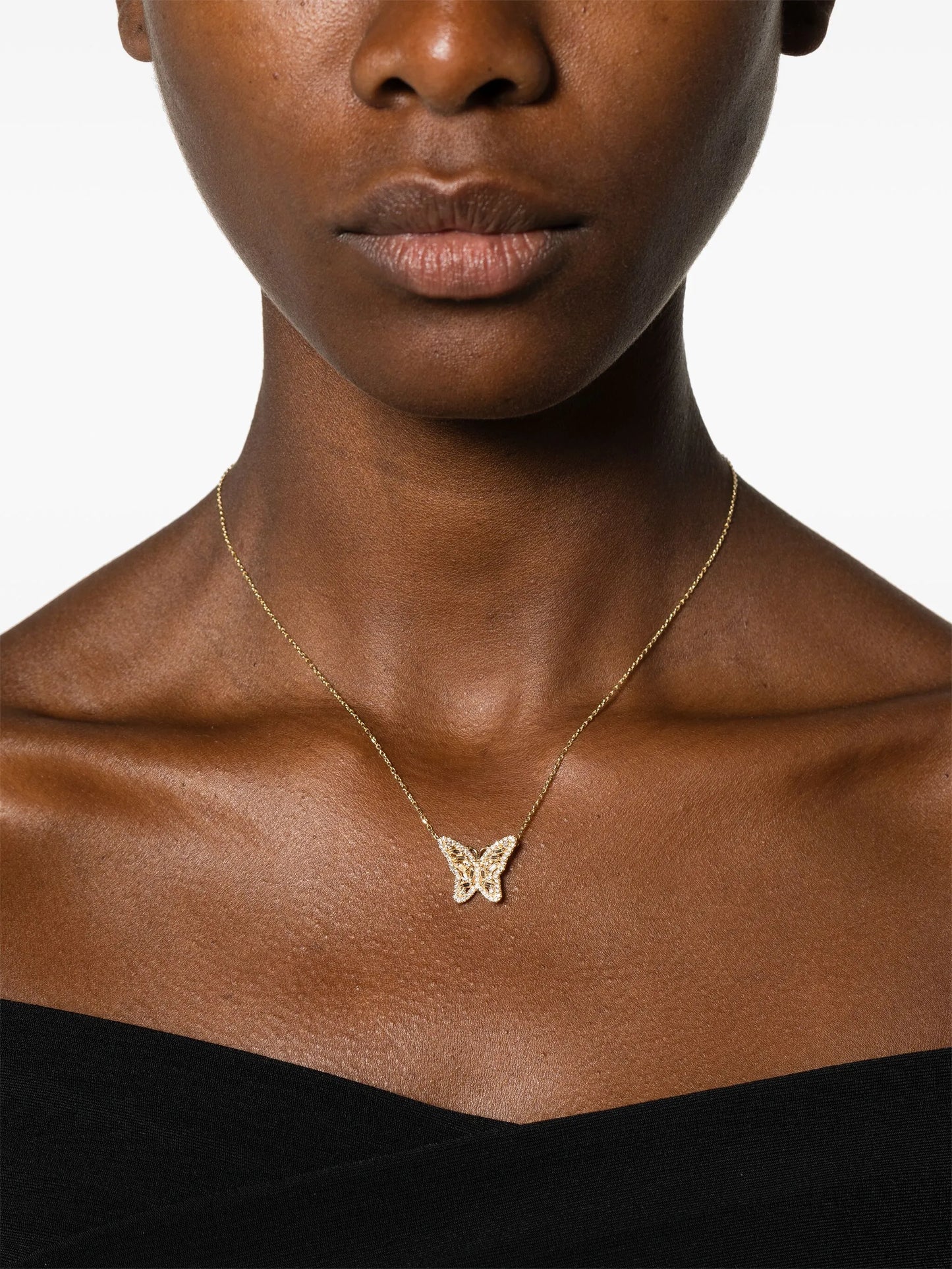 18kt yellow gold small Bold Butterfly diamond necklace