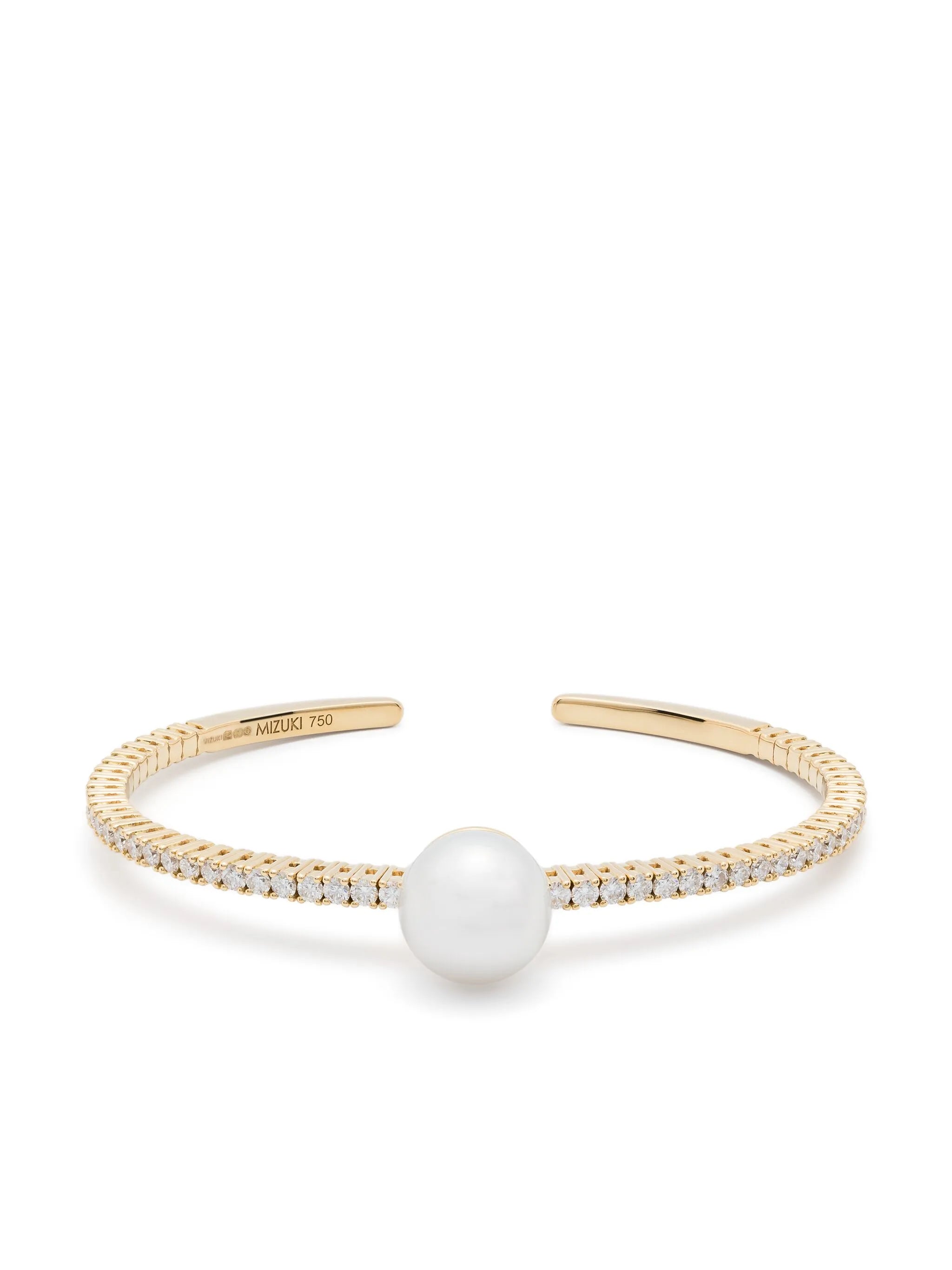 18kt yellow gold South Sea pearl and diamond cuff bracelet