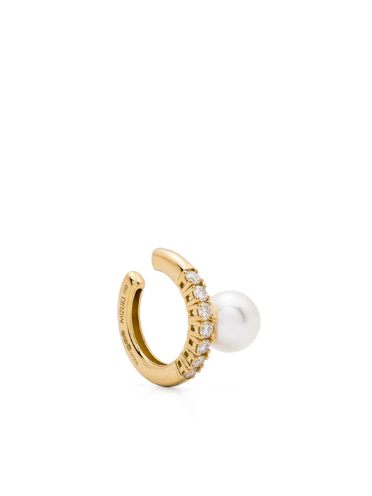 18kt yellow gold Akoya pearl and diamond earcuff
