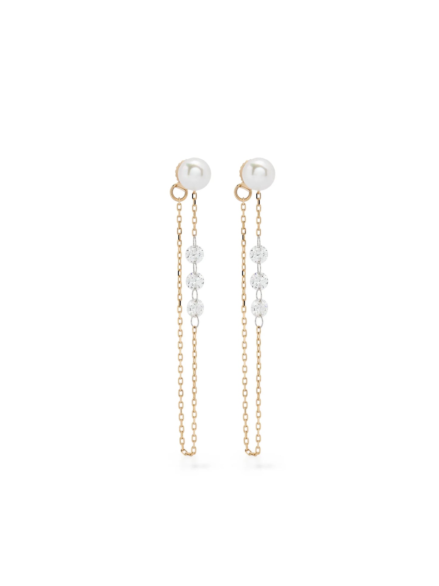 14kt yellow gold Sea Of Beauty pearl and diamond chain earrings