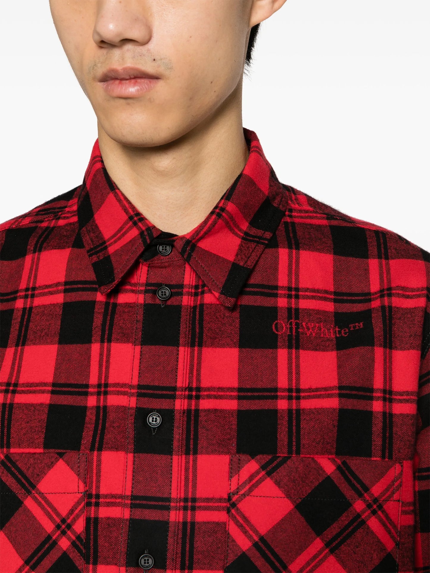logo-embroidered checked cotton shirt