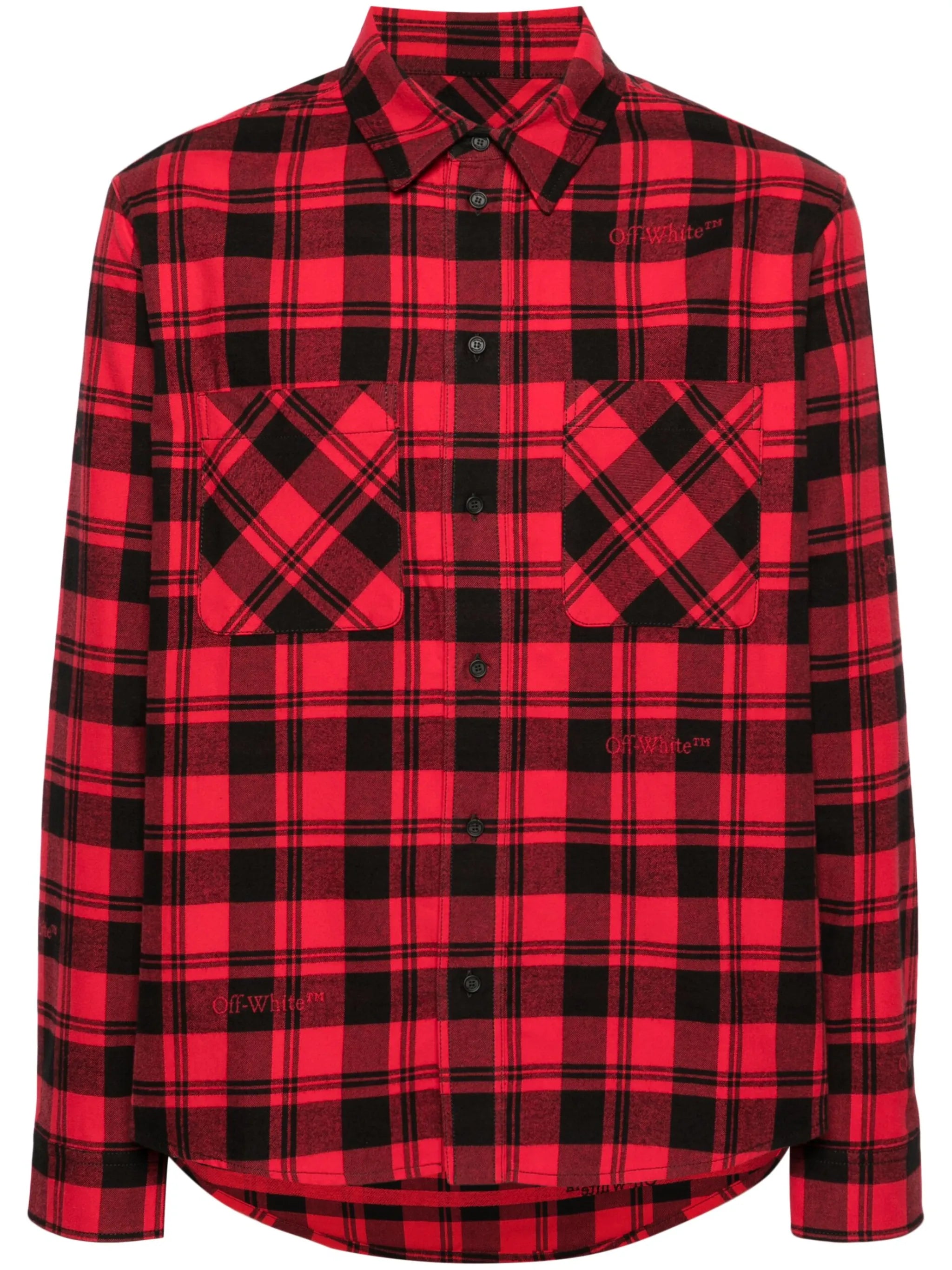 logo-embroidered checked cotton shirt