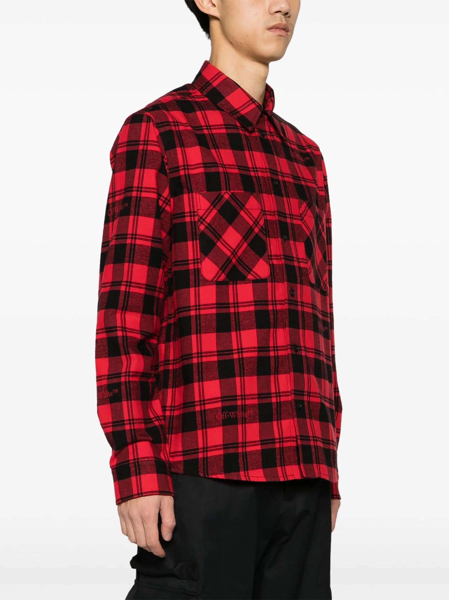 logo-embroidered checked cotton shirt