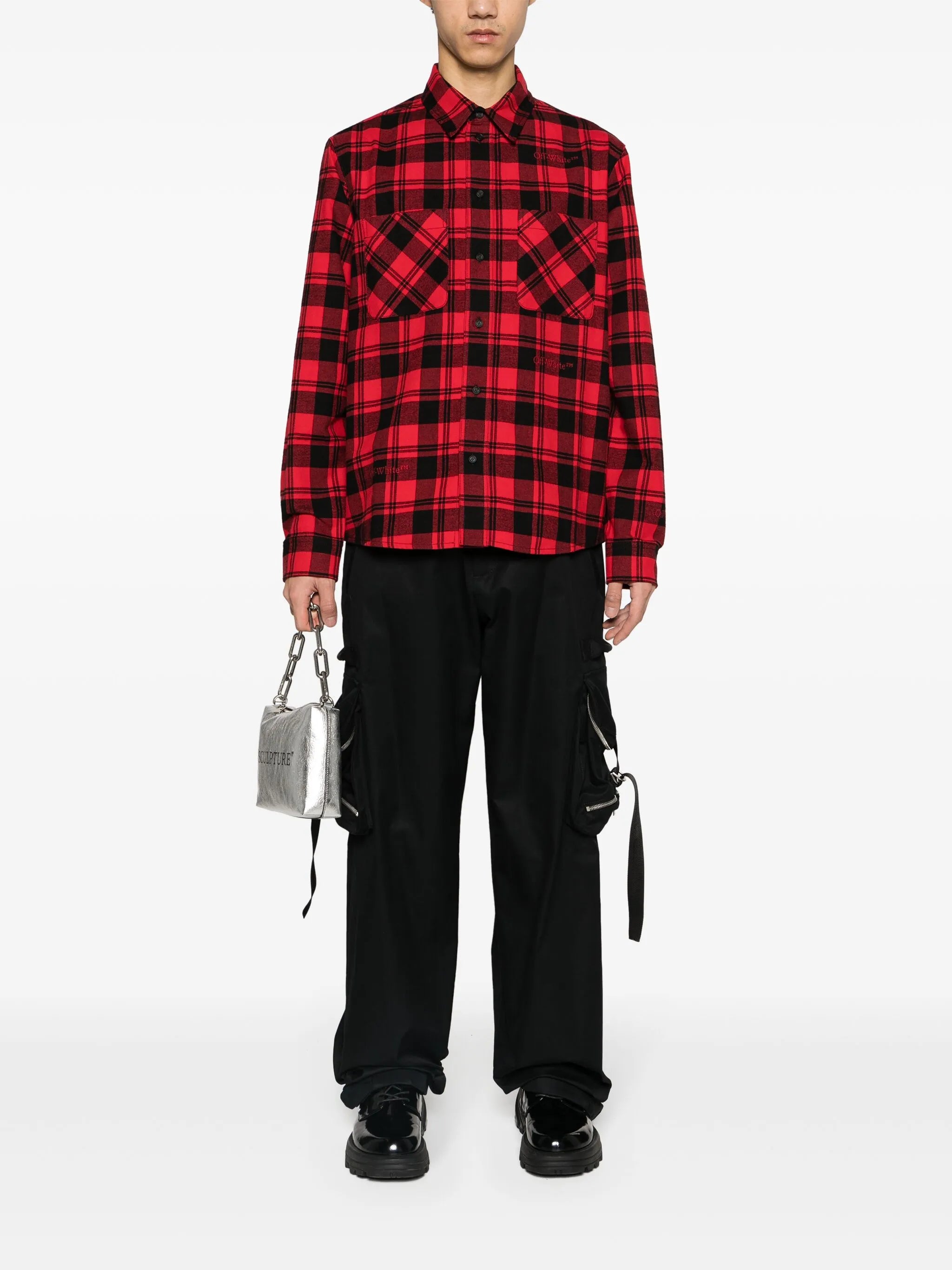logo-embroidered checked cotton shirt