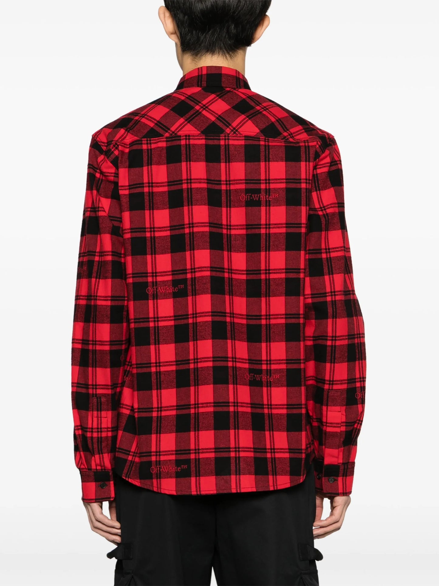 logo-embroidered checked cotton shirt