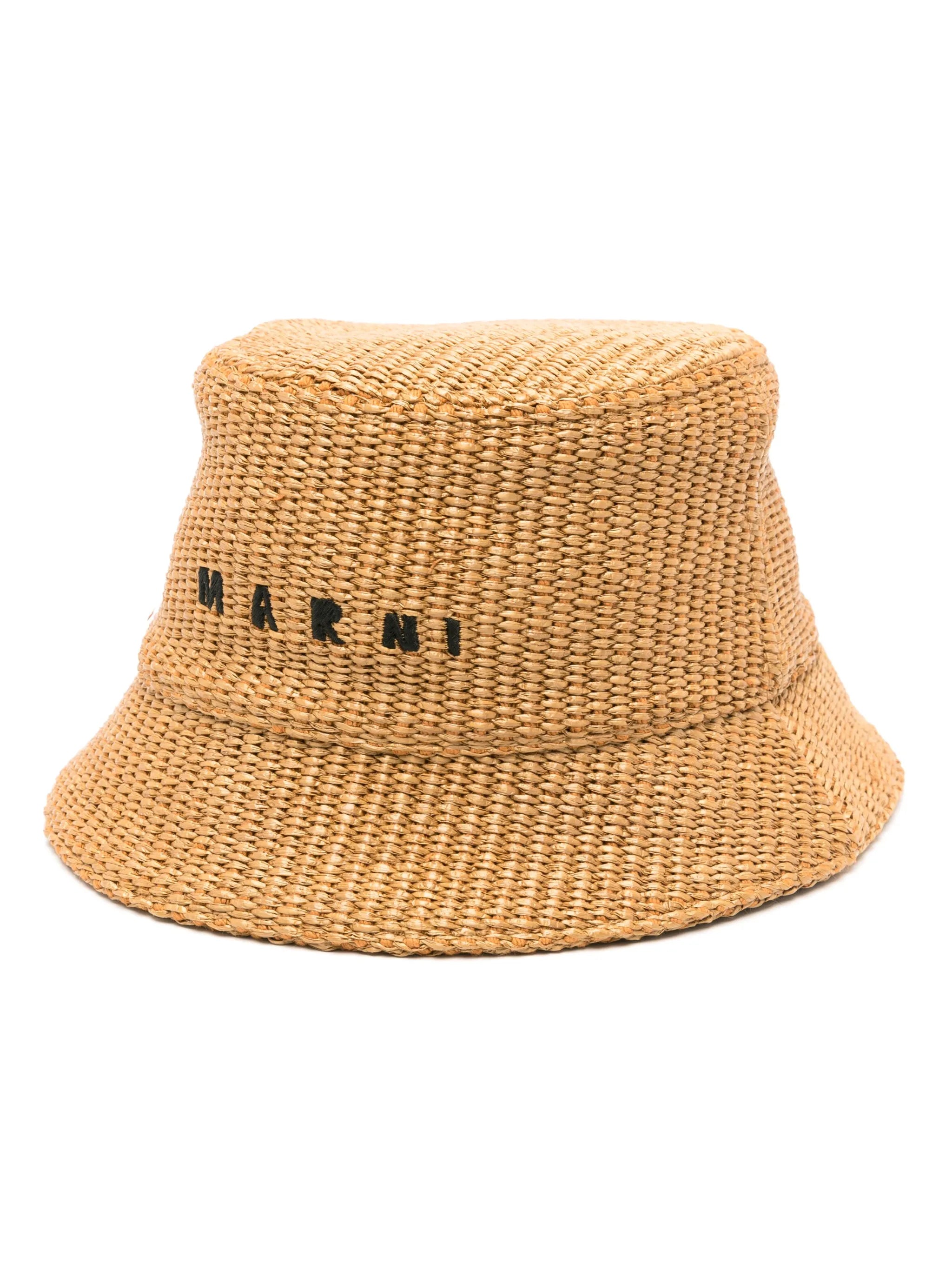 logo-embroidered raffia bucket hat