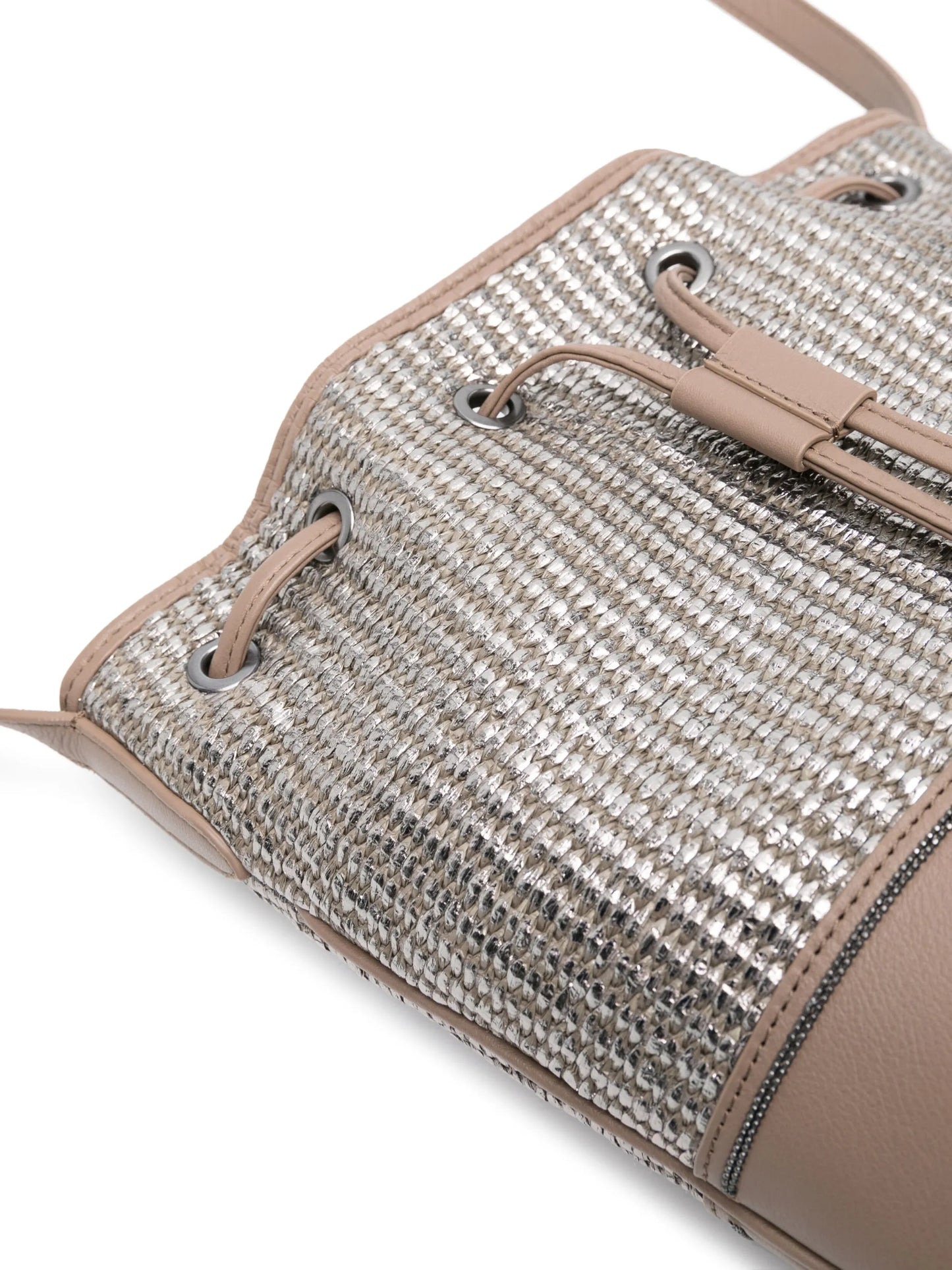 metallic raffia bucket bag