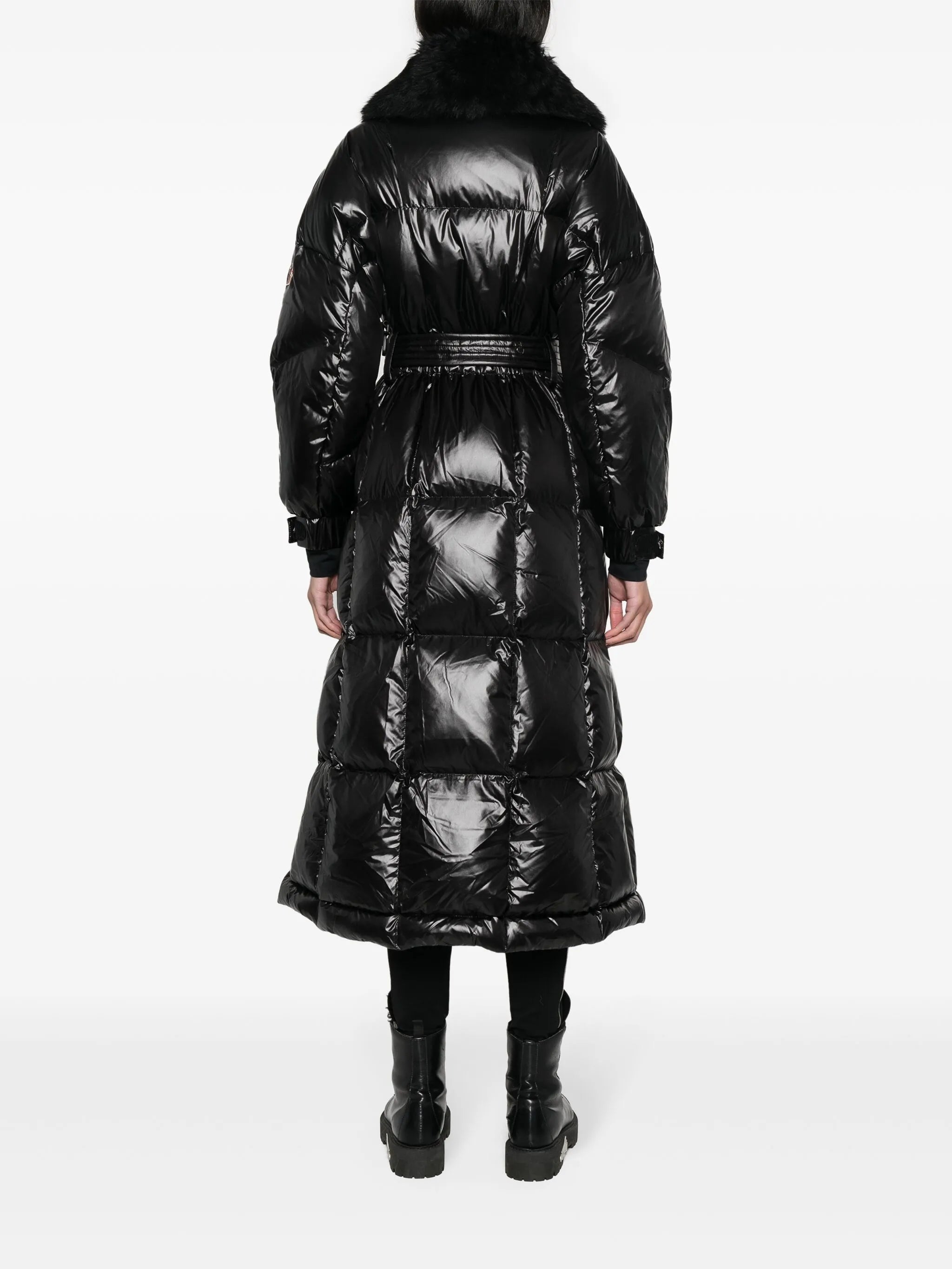 Combovin faux-fur collar belted coat