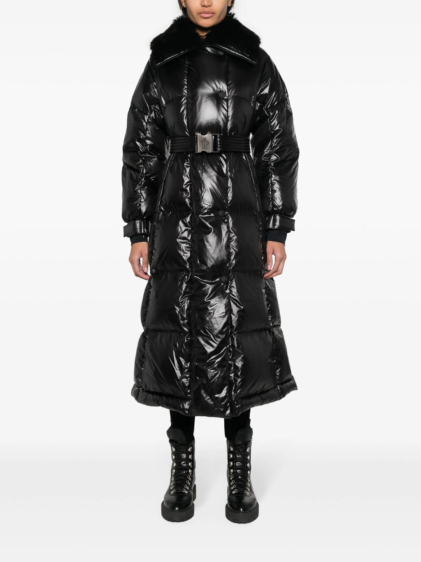 Combovin faux-fur collar belted coat
