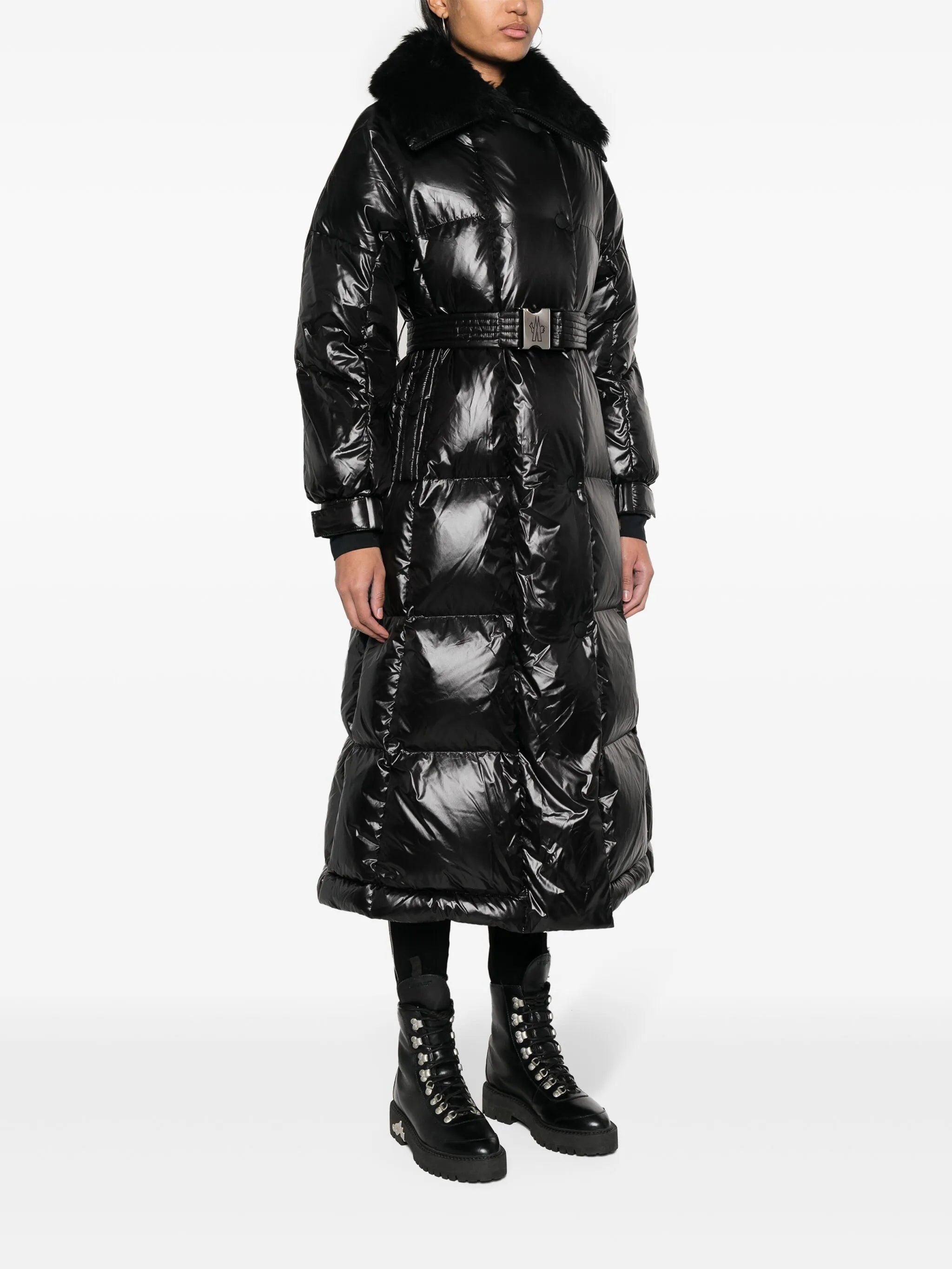 Combovin faux-fur collar belted coat