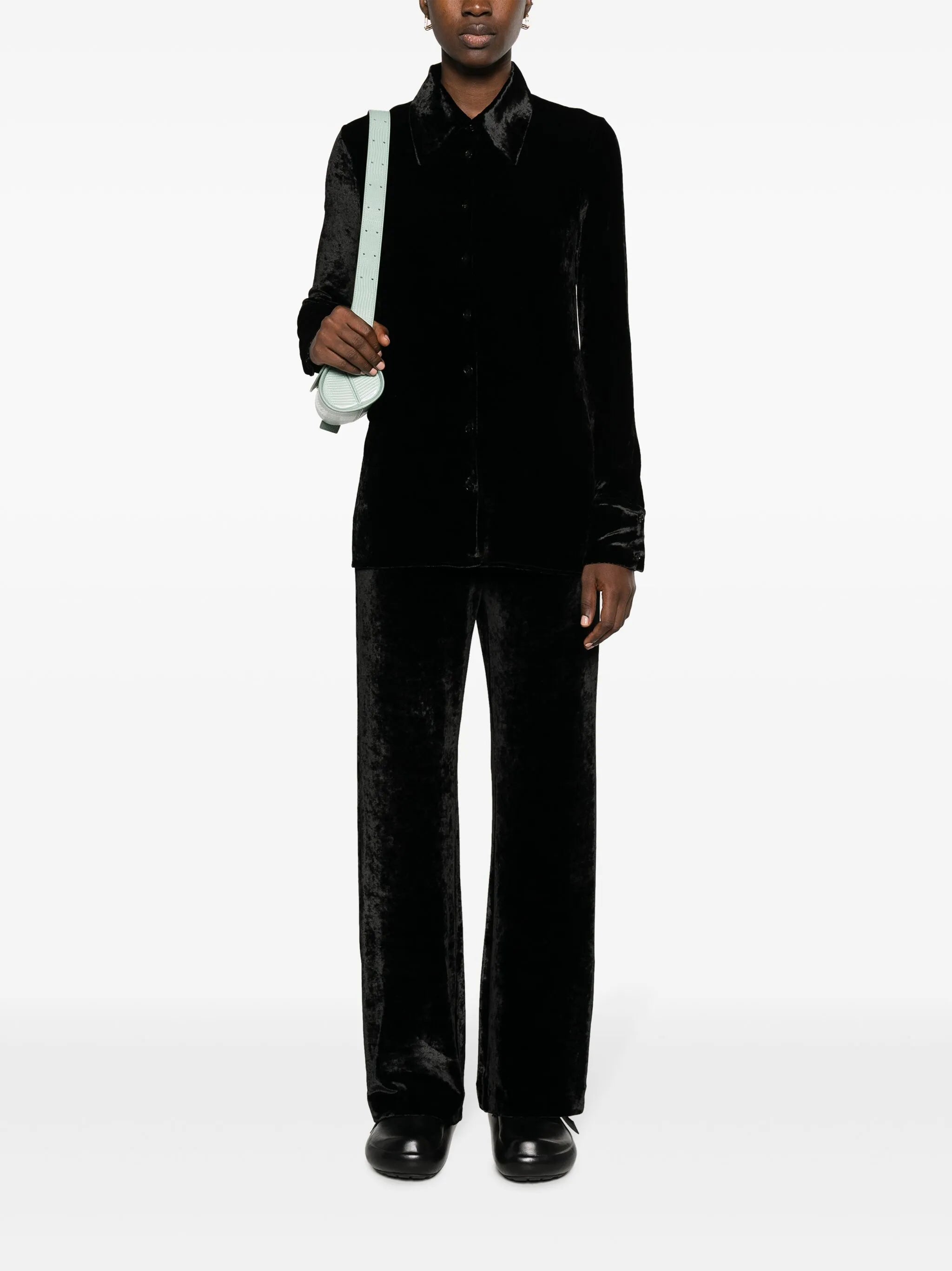 button-up velvet shirt