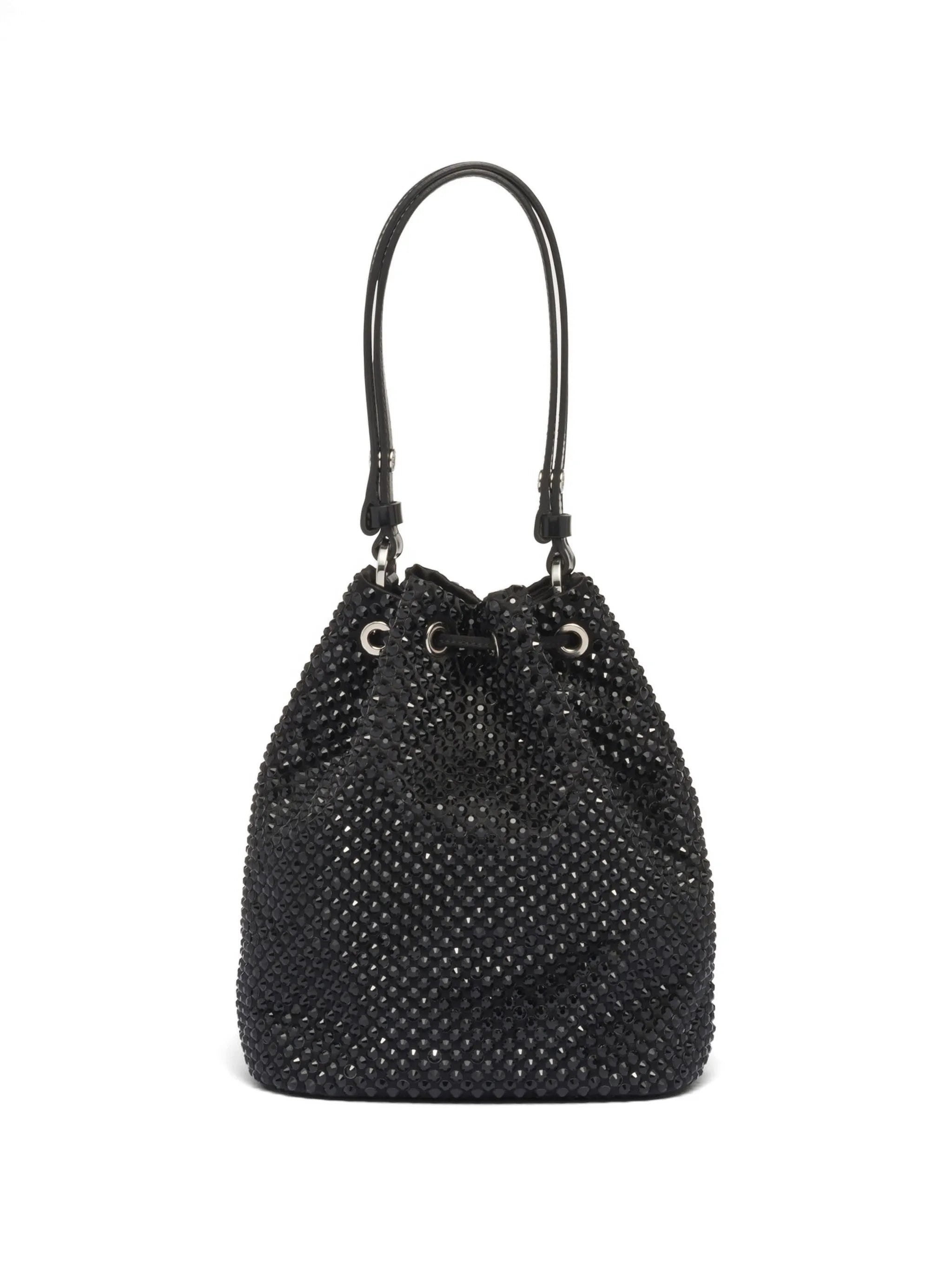 crystal-embellished drawstring bucket bag