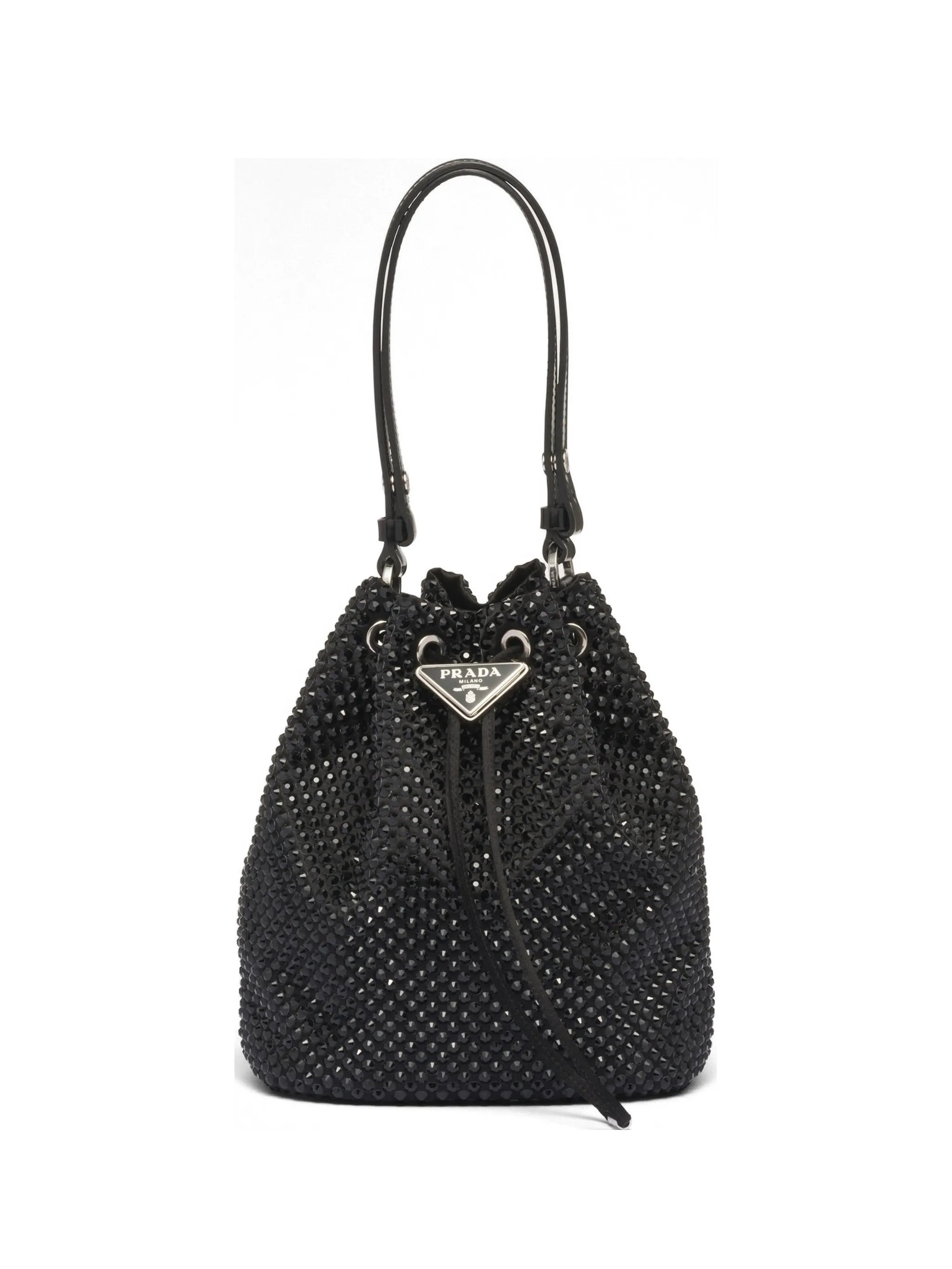 crystal-embellished drawstring bucket bag
