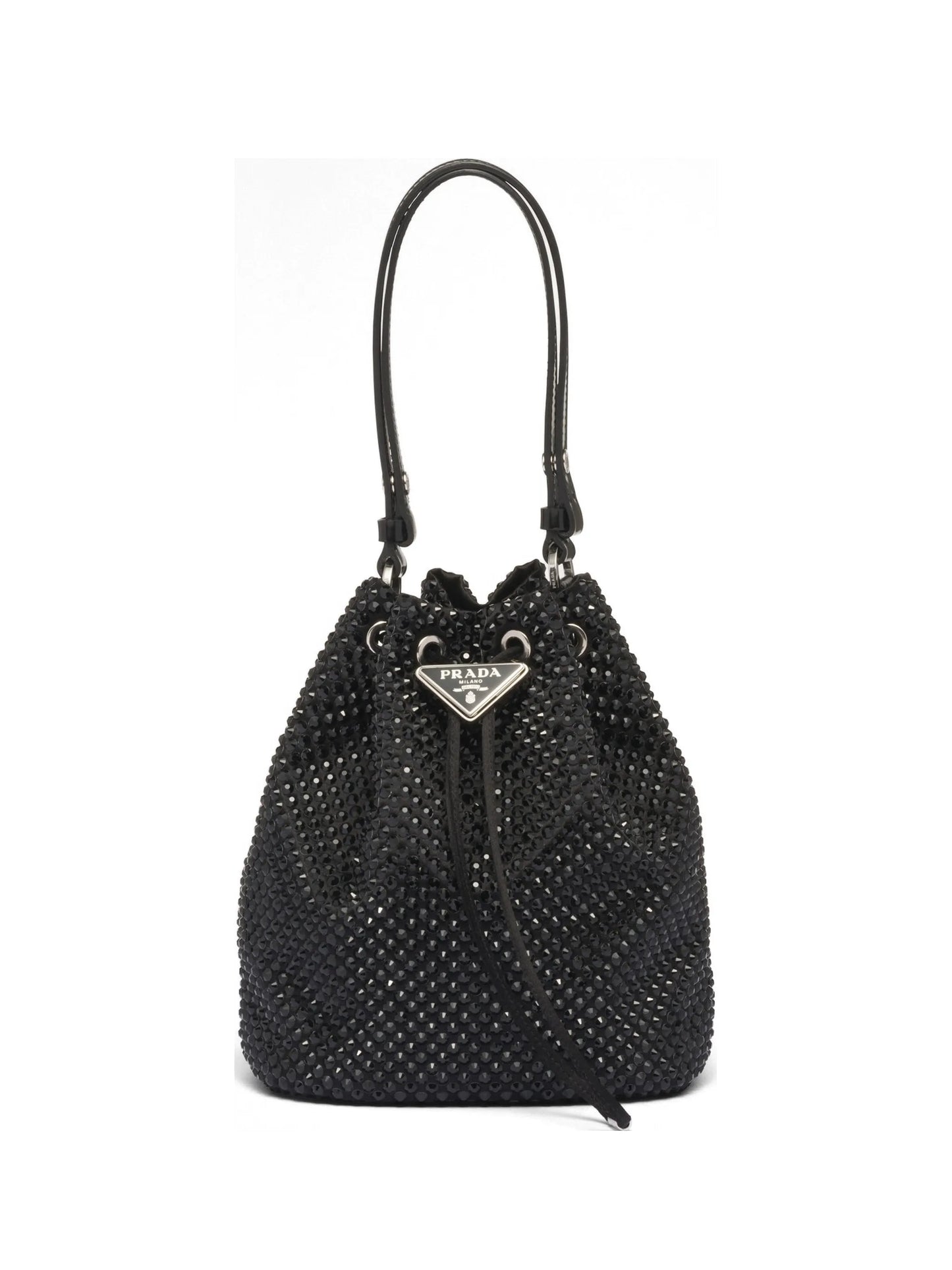 crystal-embellished drawstring bucket bag
