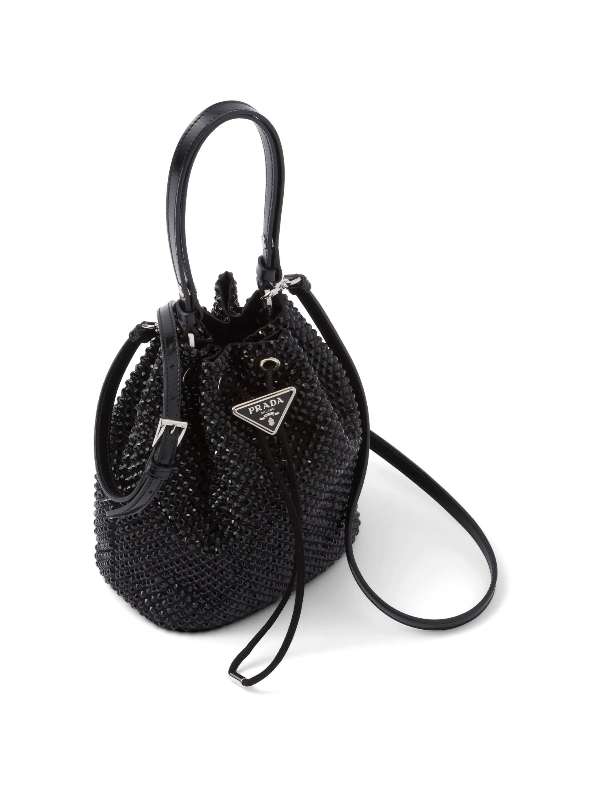 crystal-embellished drawstring bucket bag