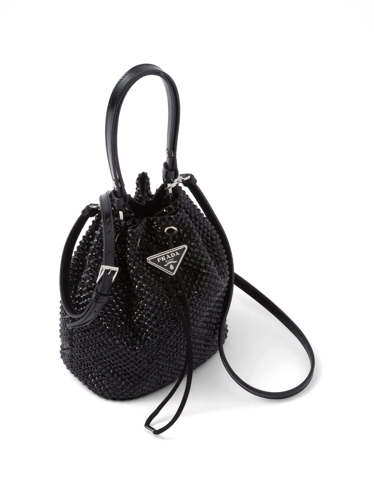 crystal-embellished drawstring bucket bag
