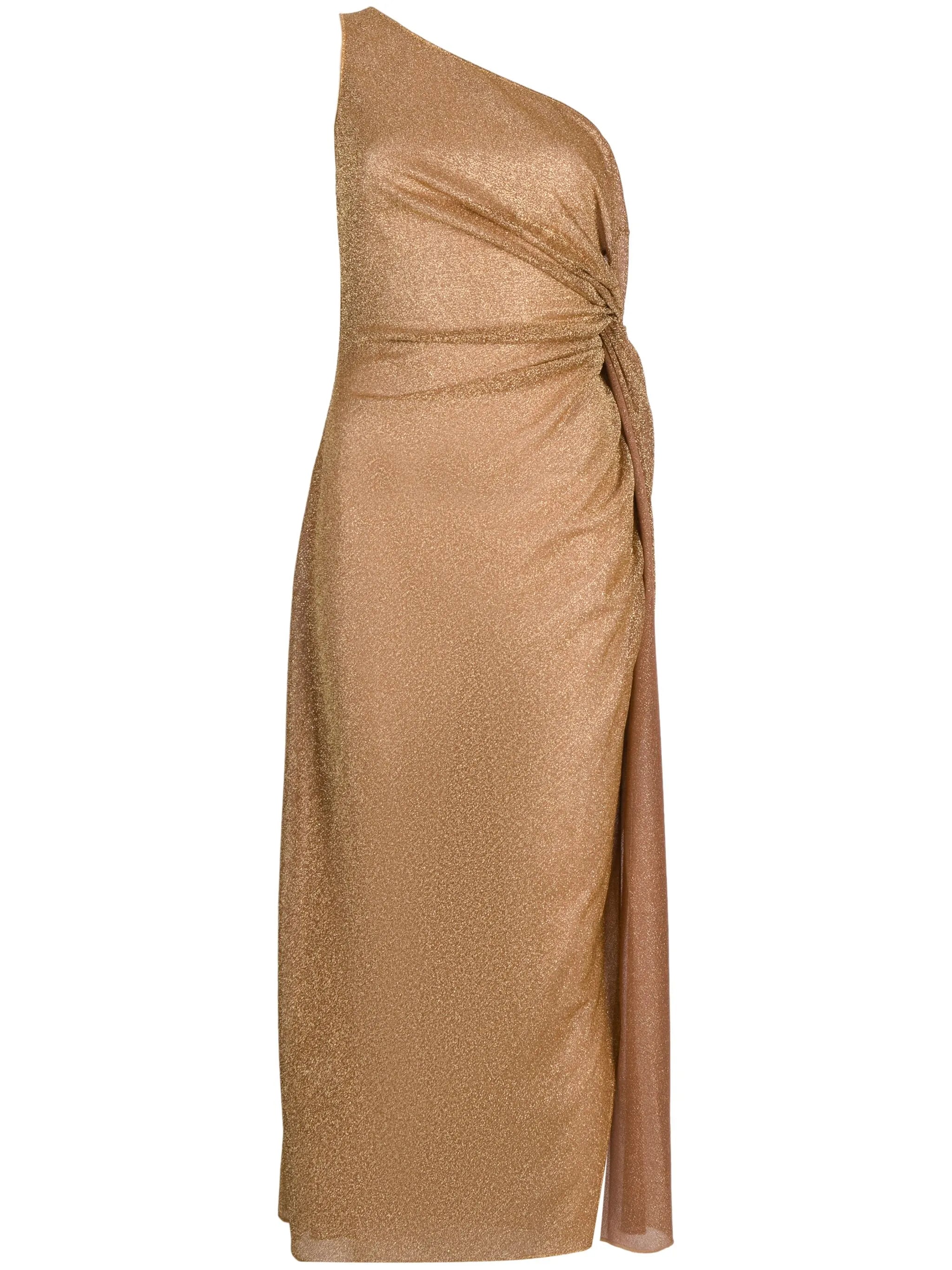 knot-embellished metallic midi dress