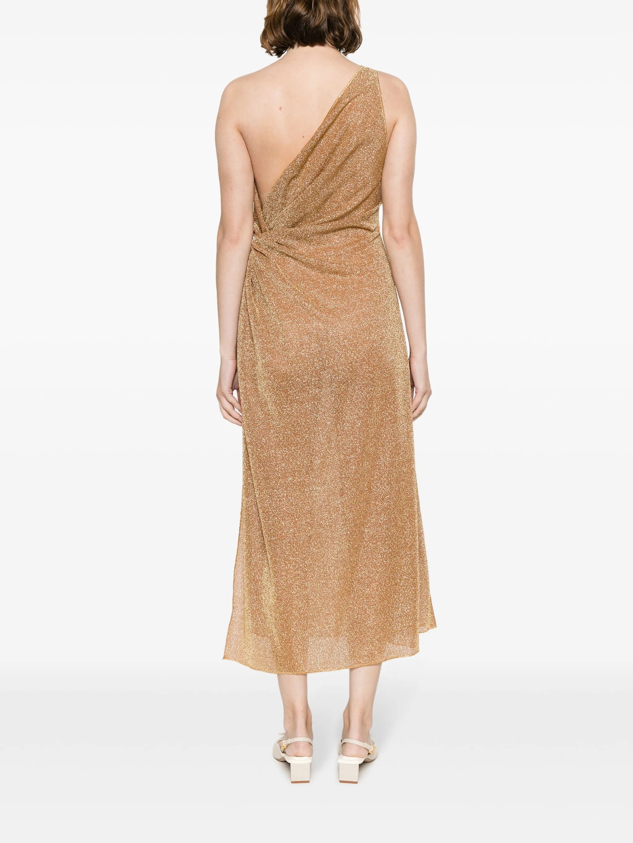 knot-embellished metallic midi dress