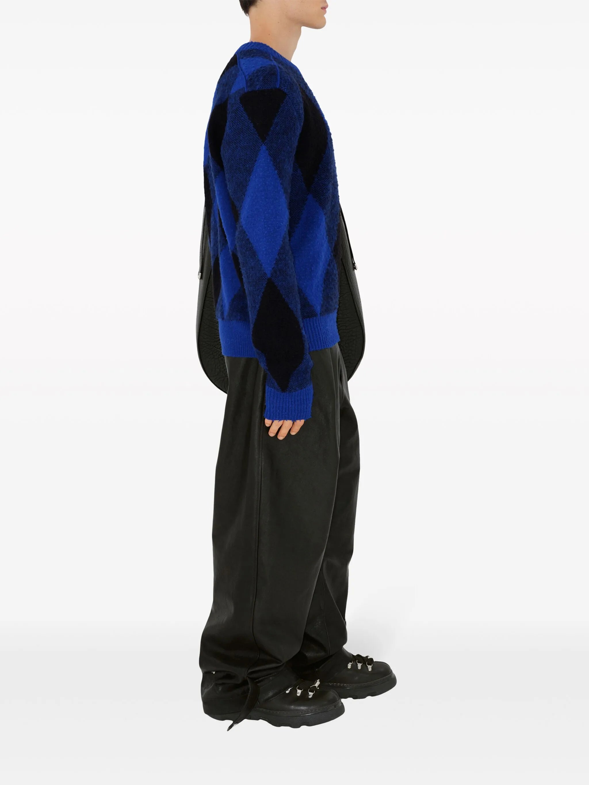 logo-intarsia argyle wool jumper