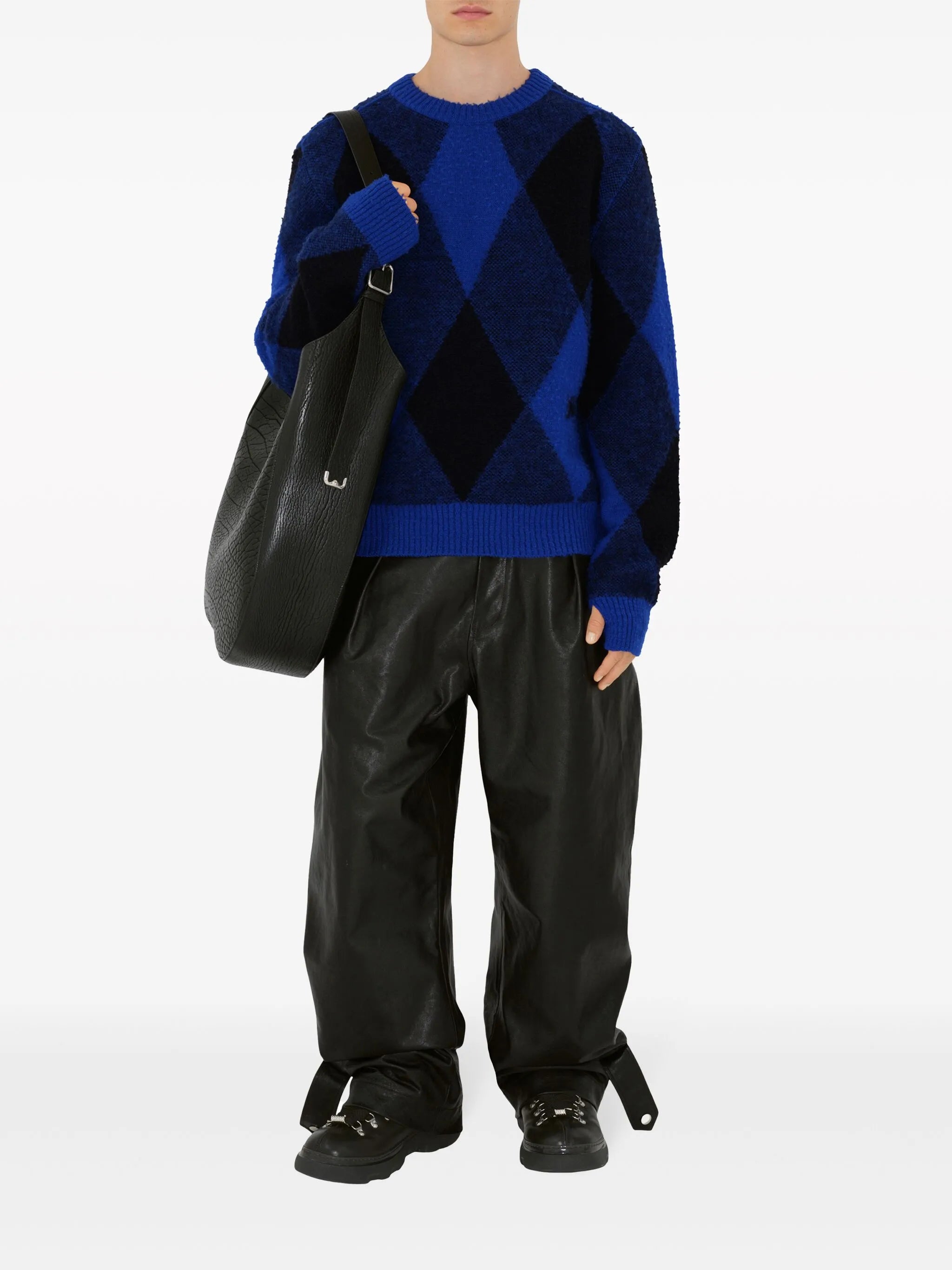 logo-intarsia argyle wool jumper