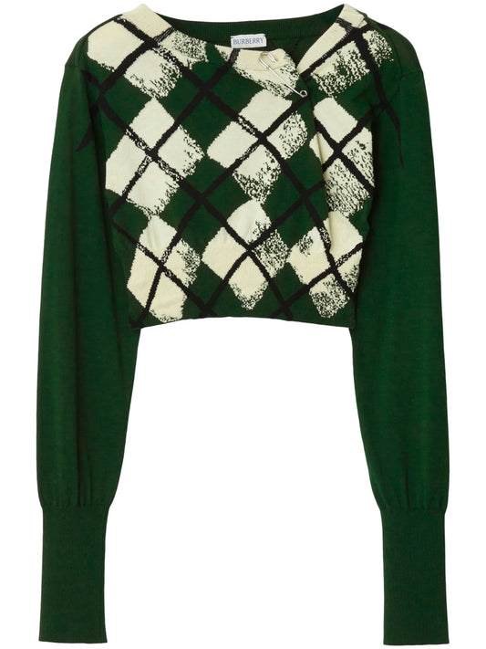 argyle fine-knit cropped jumper