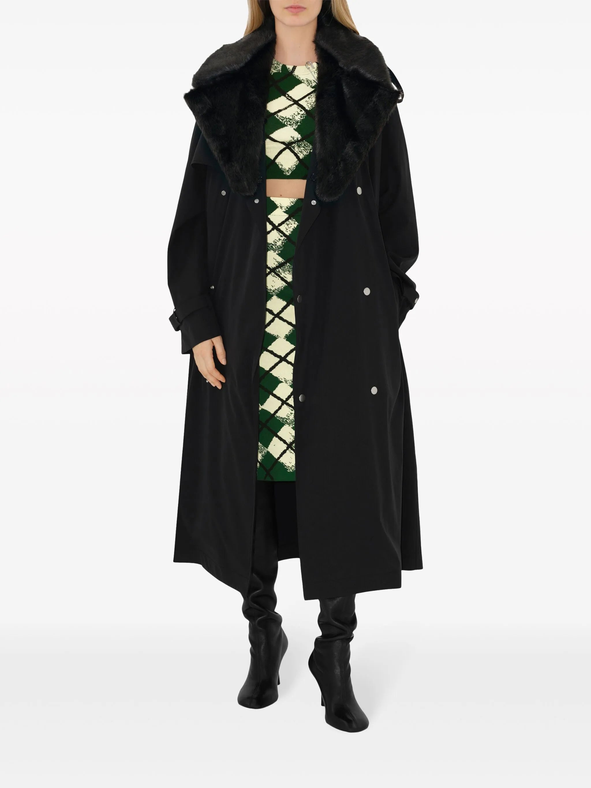 argyle fine-knit cropped jumper