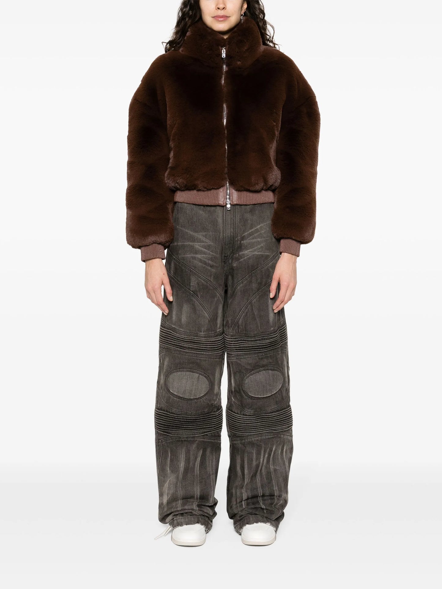 high-neck faux-fur jacket
