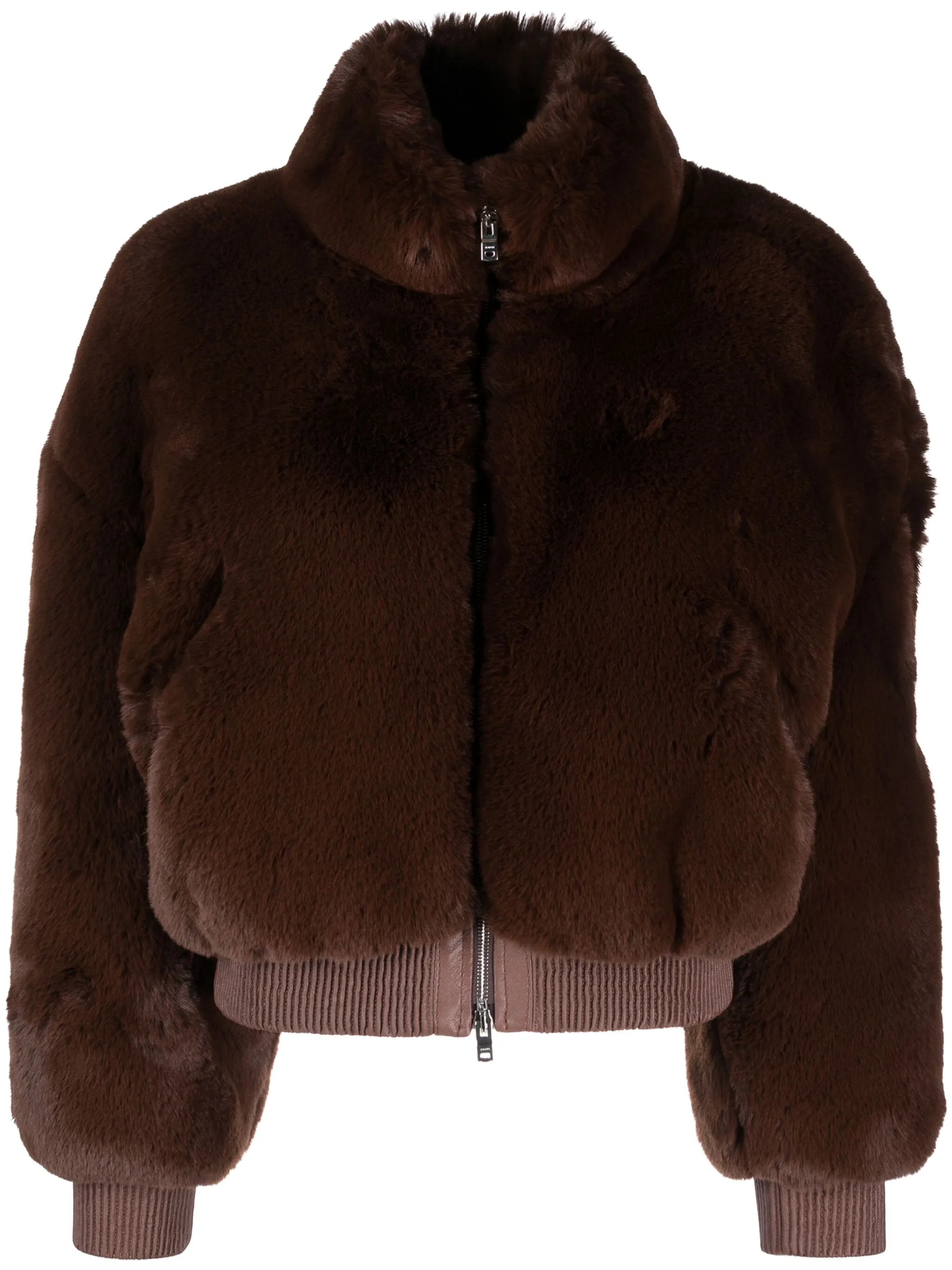 high-neck faux-fur jacket