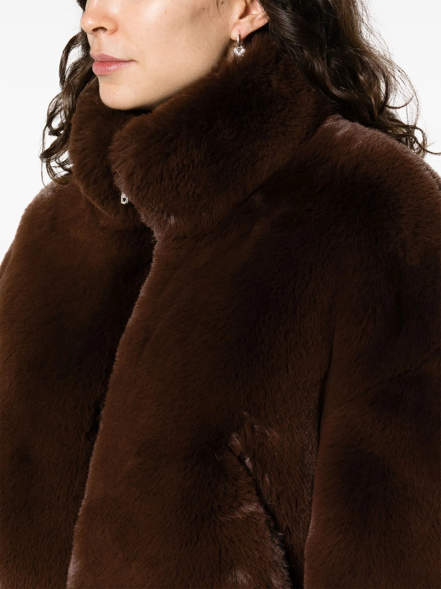 high-neck faux-fur jacket