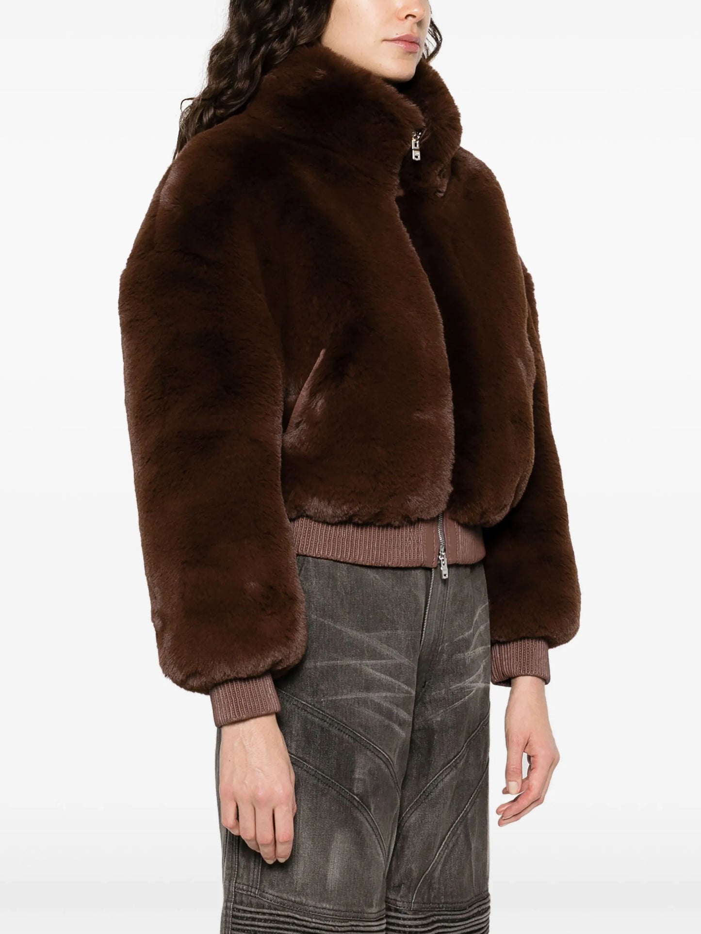 high-neck faux-fur jacket