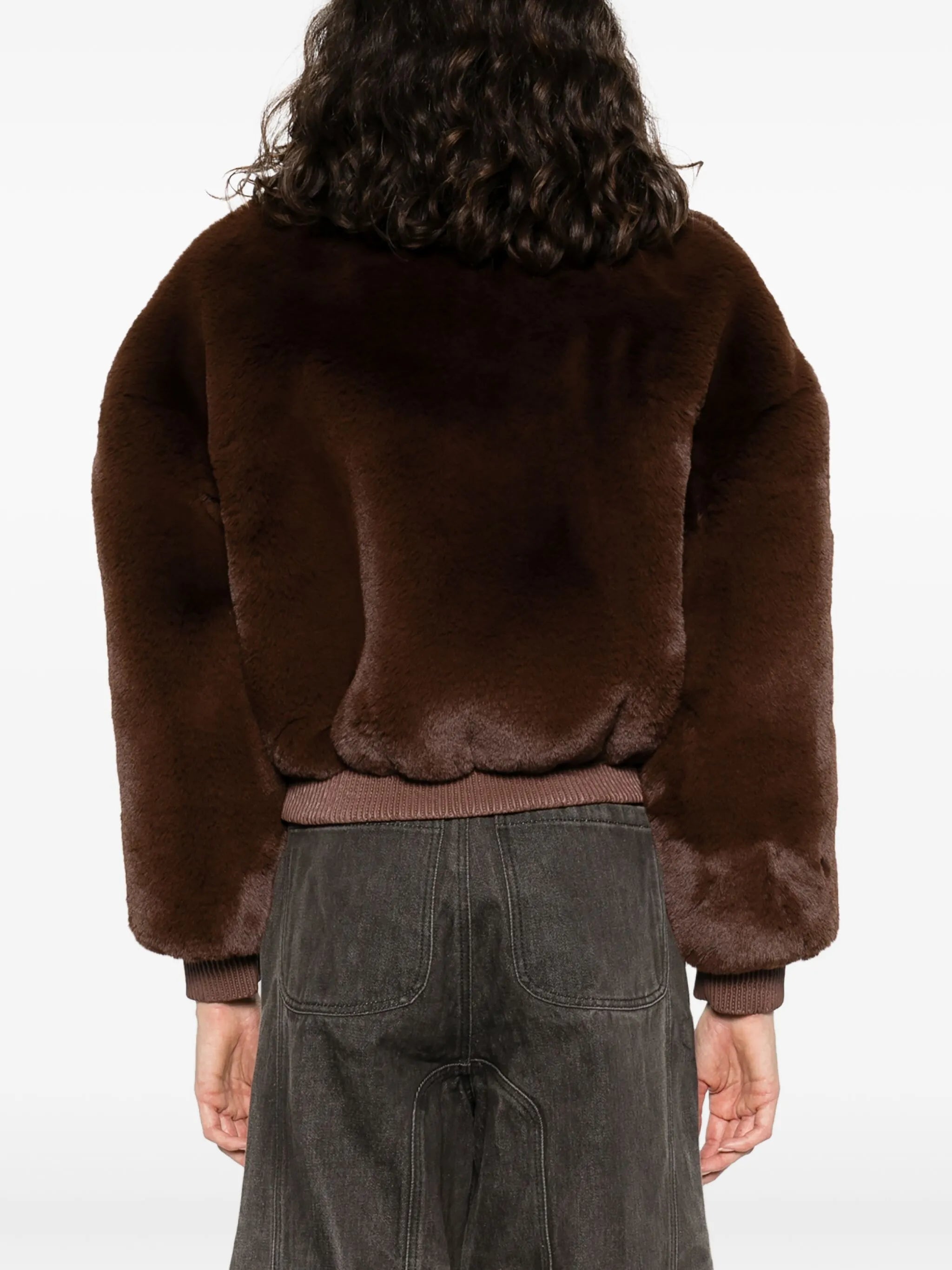 high-neck faux-fur jacket