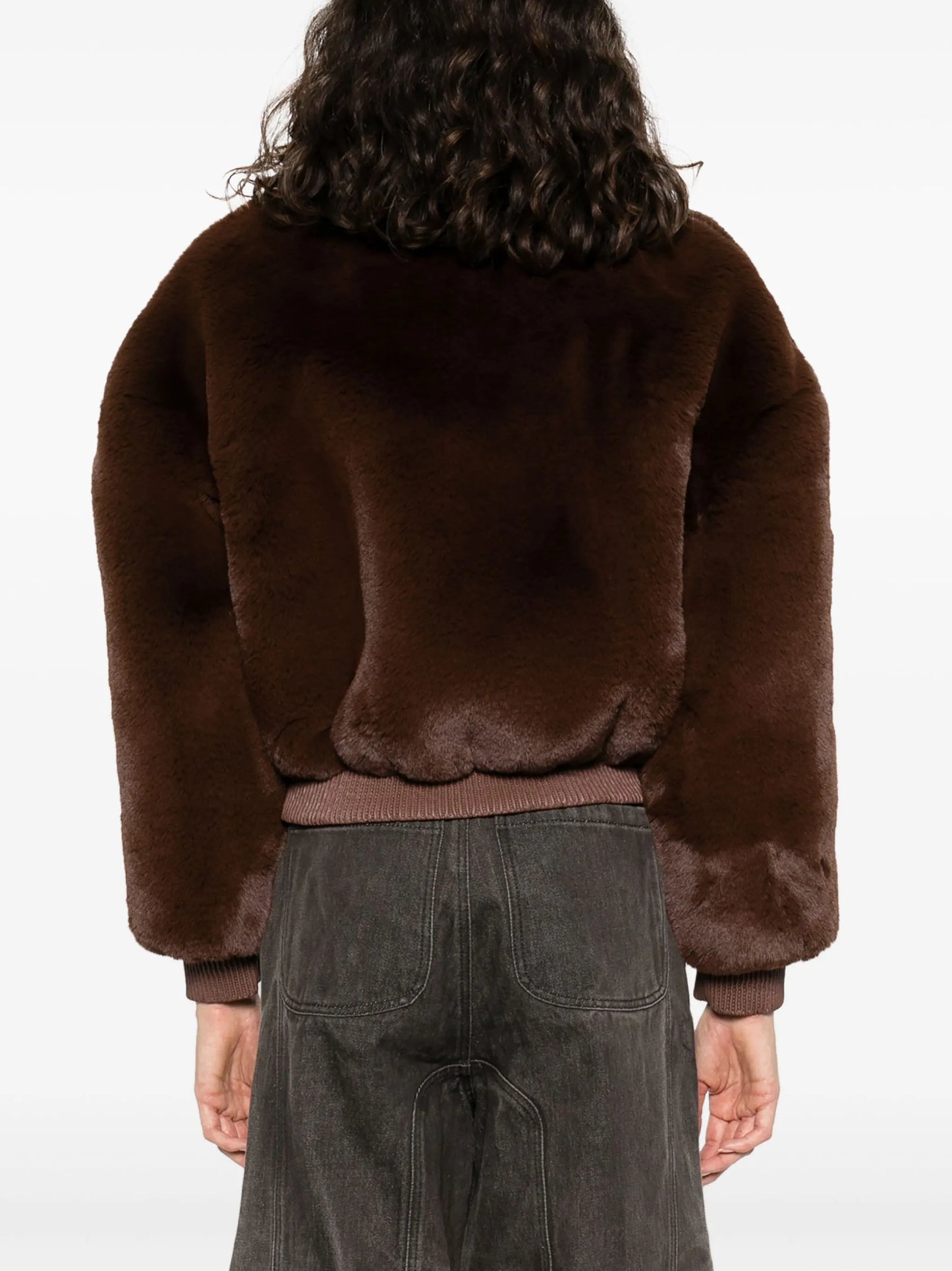 high-neck faux-fur jacket