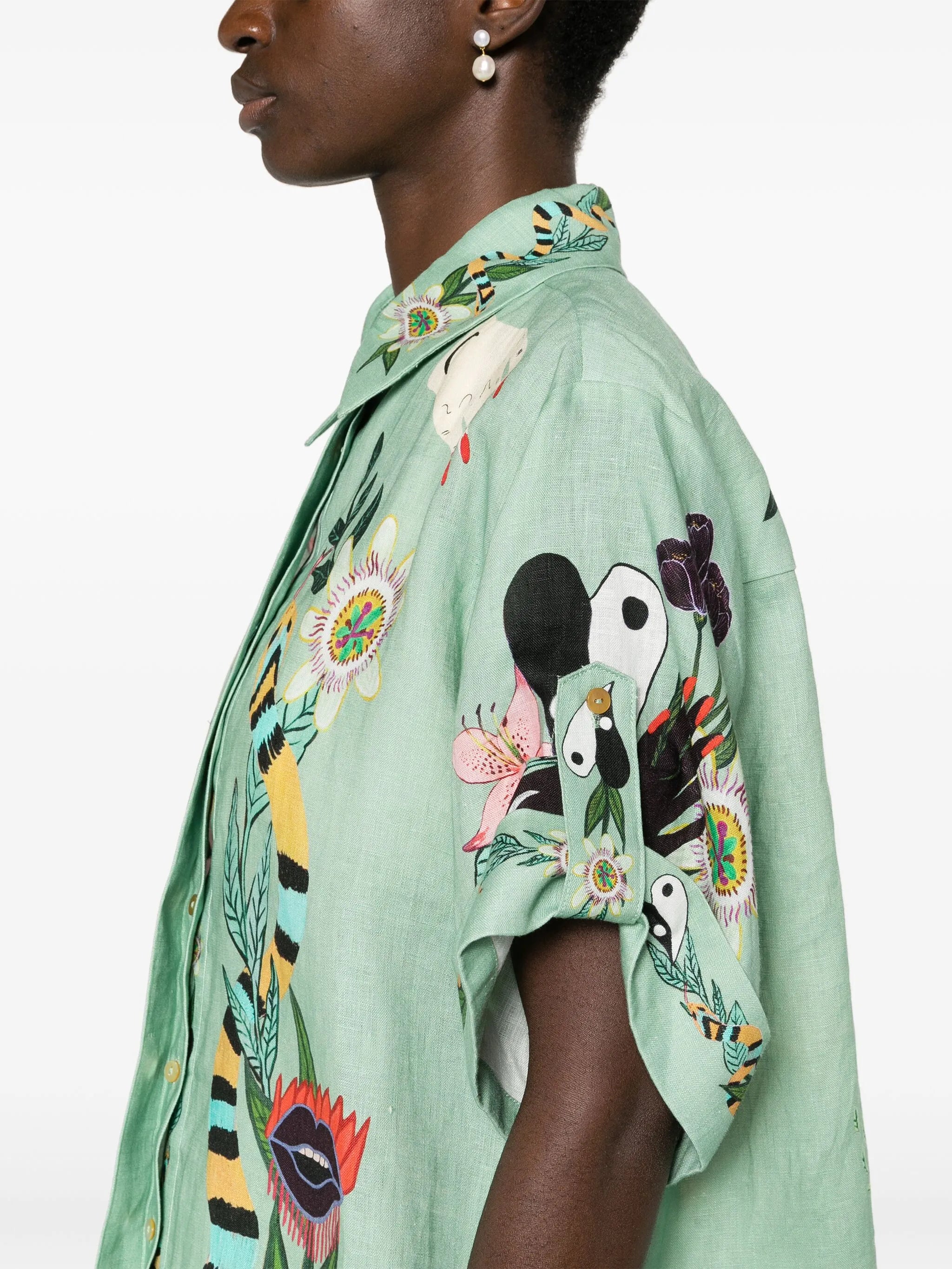Meagan illustration-print linen shirt