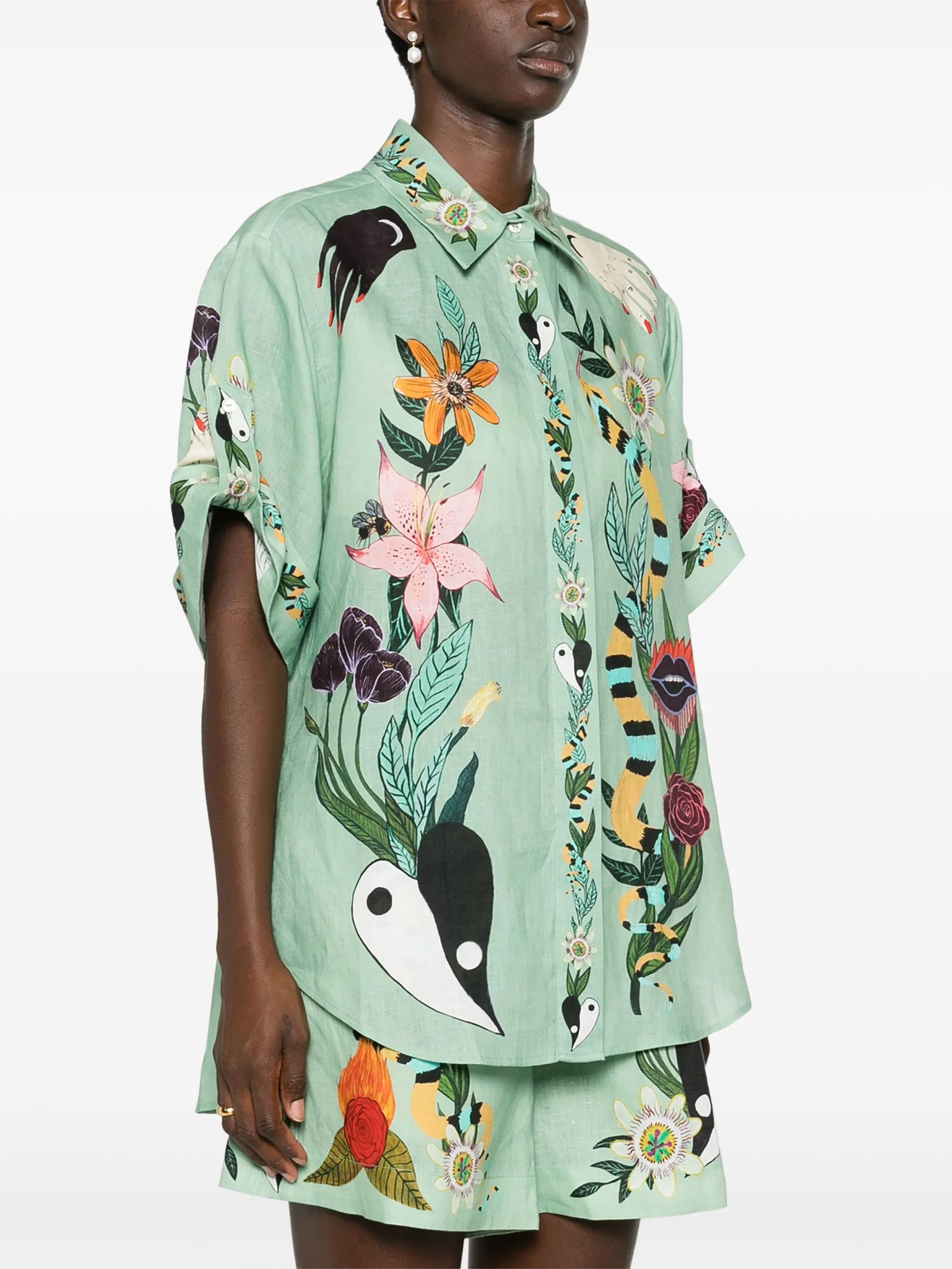 Meagan illustration-print linen shirt
